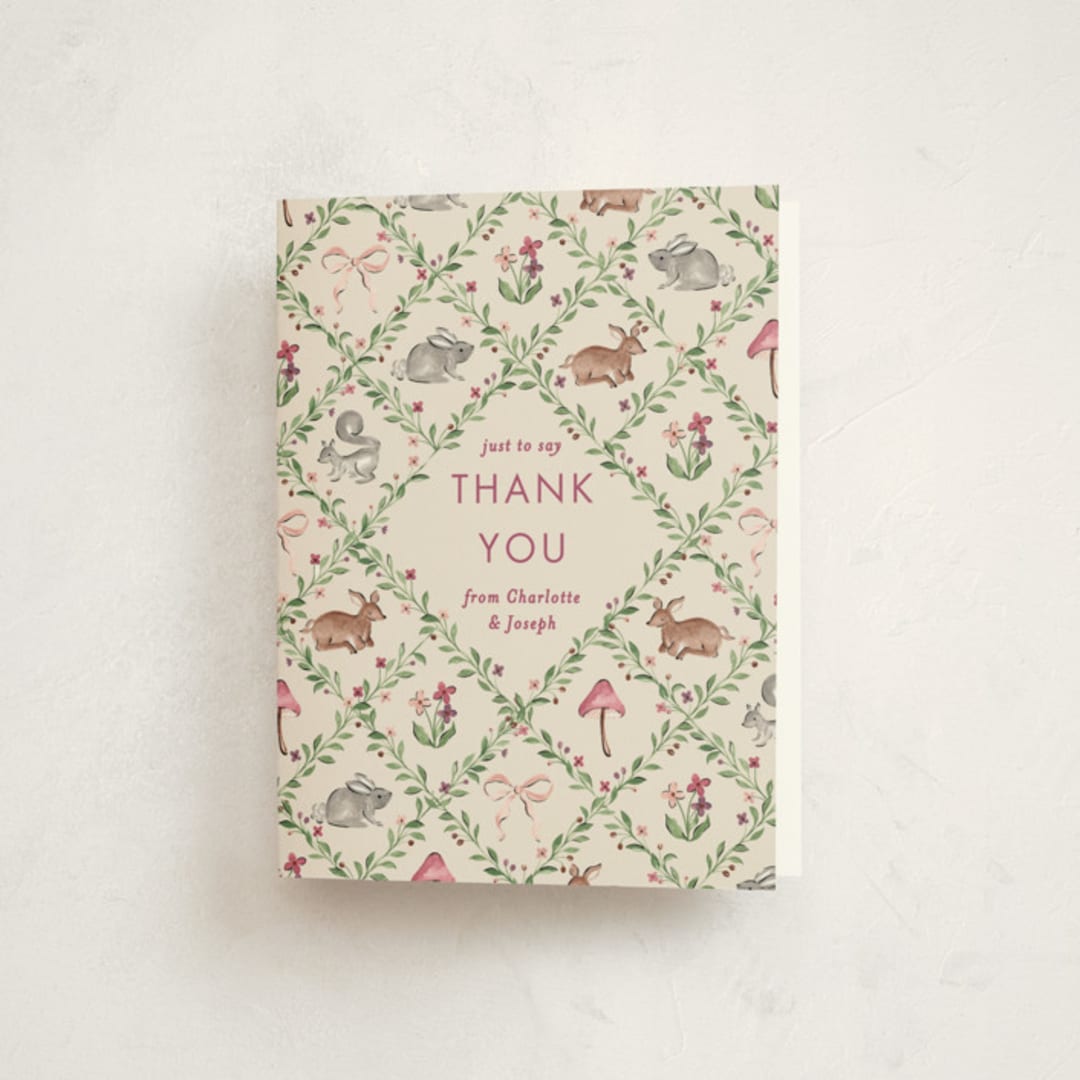 "Trellis" - Baby Shower Thank You Cards in Mulberry by Sarah Knight - Front