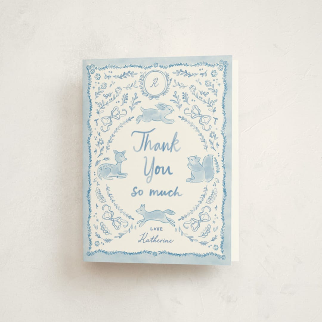 "Folk woodland" - Baby Shower Thank You Cards in Sky by Creo Study - Front