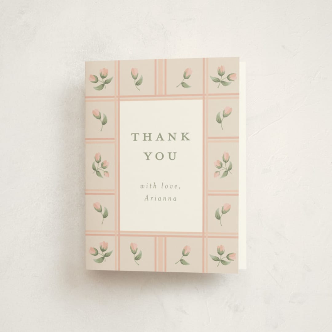 "Rose Quilt" - Baby Shower Thank You Cards in Blush by Jennifer Holbrook - Front
