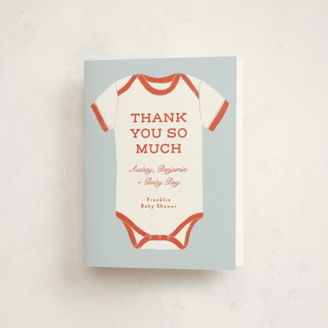 "Rookie Season" - Baby Shower Thank You Cards in Cherry by Paper Raven Co. - Front