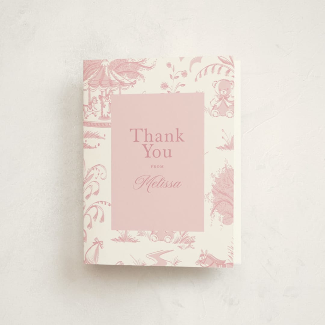 "Baby Toile" - Baby Shower Thank You Cards in Blush by Teju Reval - Front