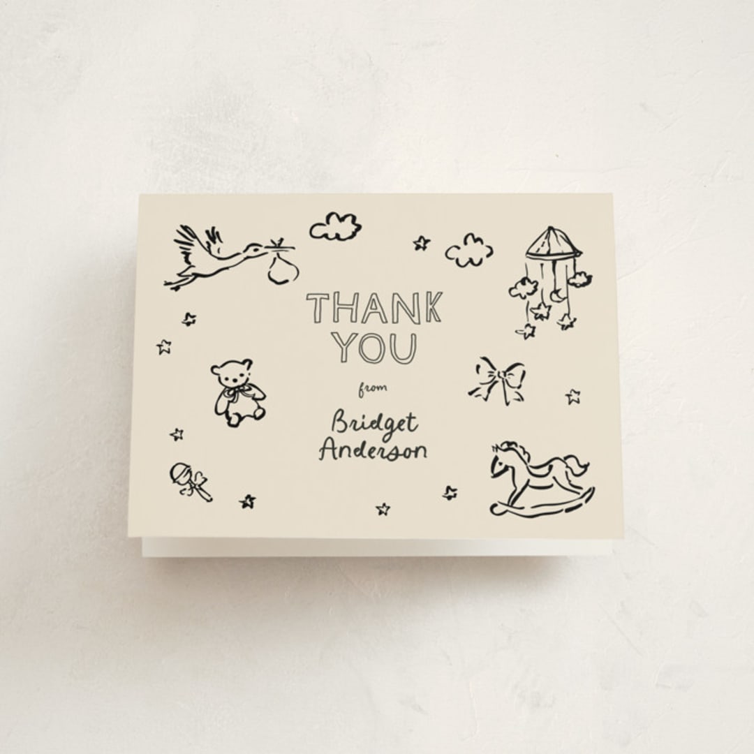 "Bundle of Joy Sketches" - Baby Shower Thank You Cards in Onyx by Cass Loh - Front