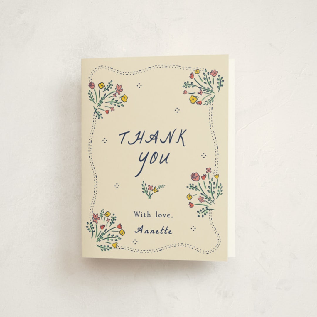 "Blossoming Love" - Baby Shower Thank You Cards in Midnight by Sarah Rosenthal - Front
