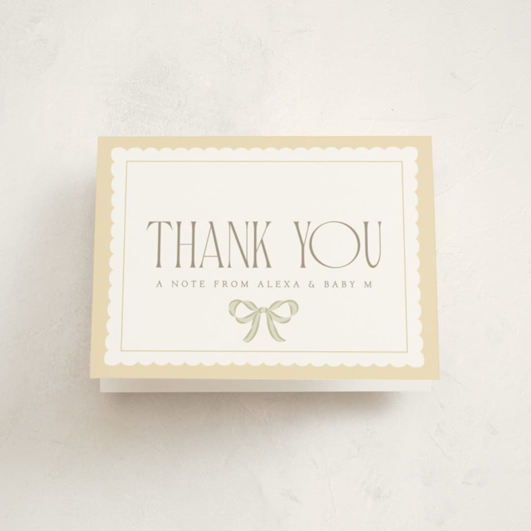 "Ribbon Toss" - Baby Shower Thank You Cards in Lemon by Robert and Stella - Front