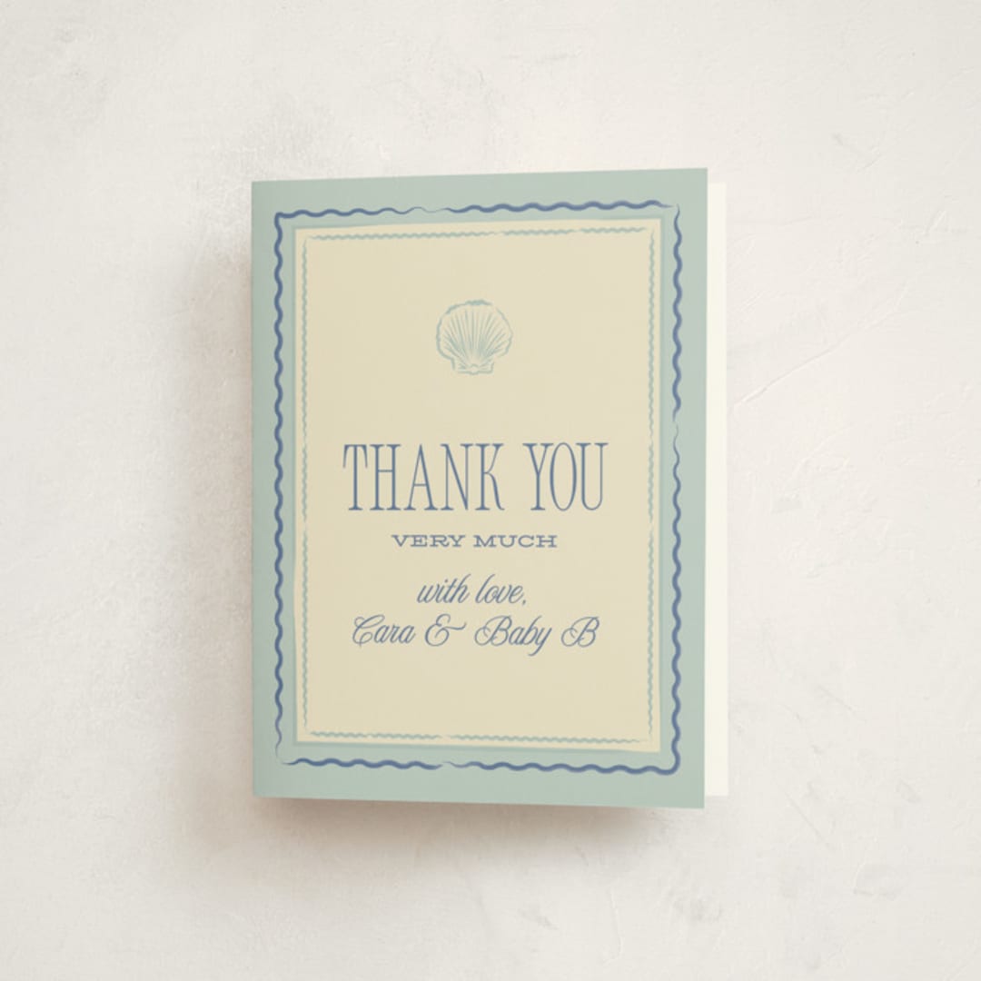"Beach Babe" - Baby Shower Thank You Cards in Ocean by Robert and Stella - Front