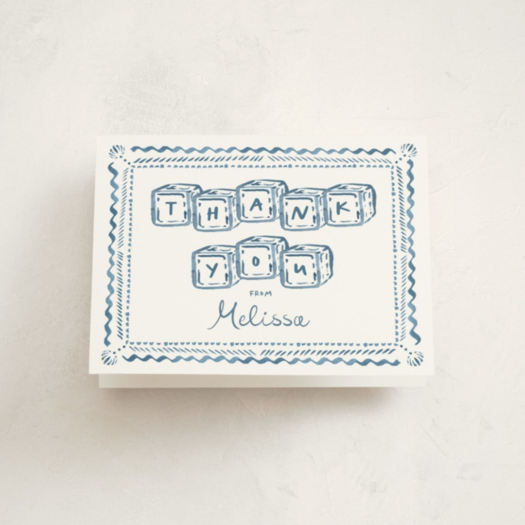 "Letter Box" - Baby Shower Thank You Cards in Baby Blue by Claudia Orengo - Front