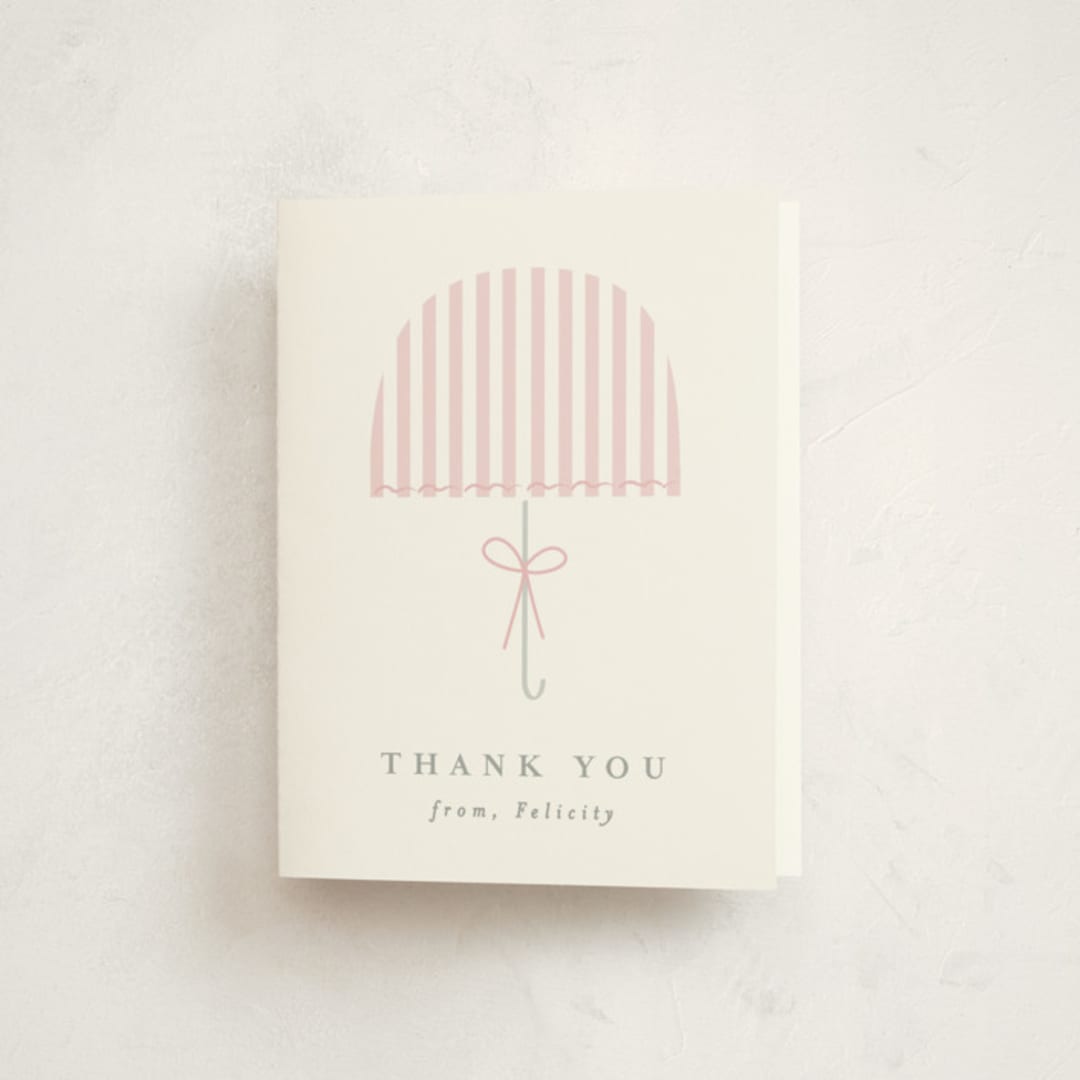 "Bow Brolly" - Baby Shower Thank You Cards in Rose by Angela Thompson - Front