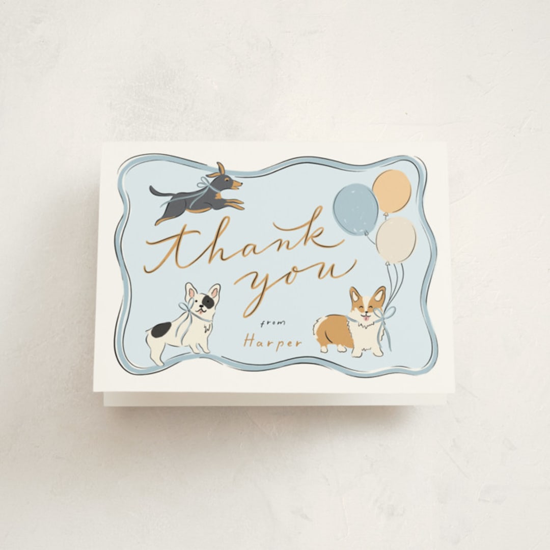"Party Puppies" - Baby Shower Thank You Cards in Fur by Erin German - Front