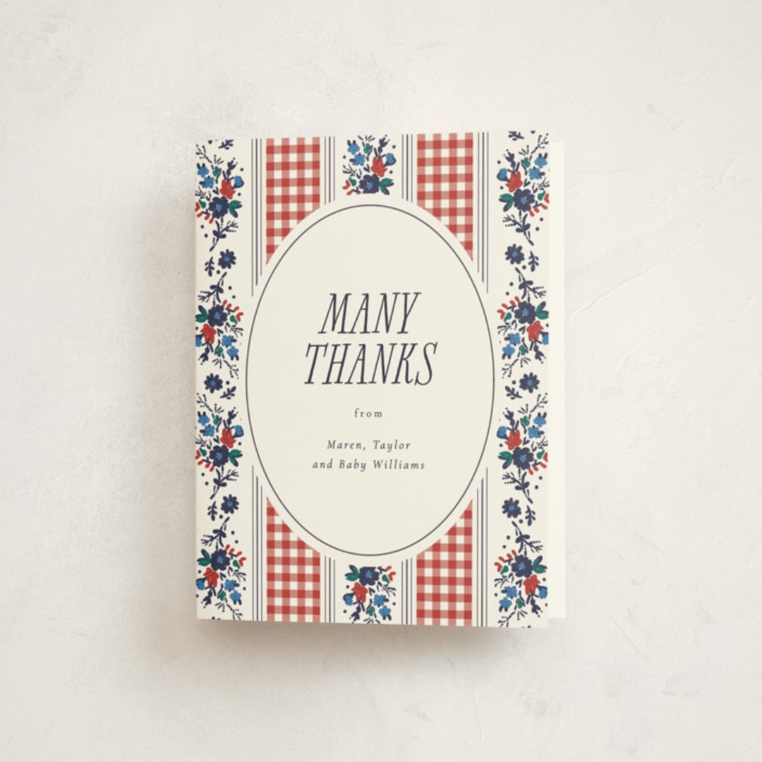 "Pattern Mix" - Baby Shower Thank You Cards in Tomato by Emily Sabol Goss - Front
