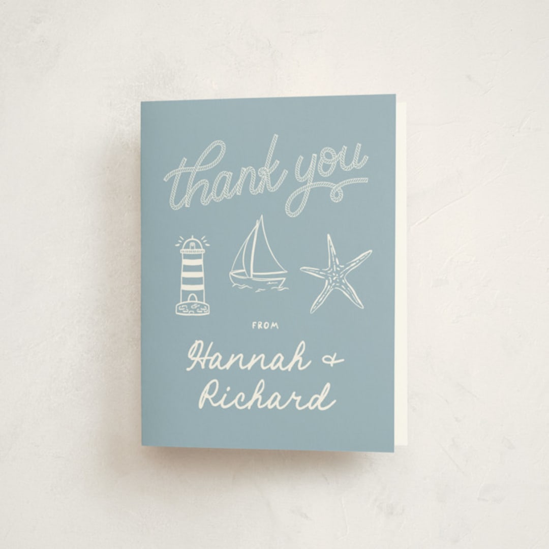 "nautical celebration" - Baby Shower Thank You Cards in Powder Blue by Claudia Orengo - Front