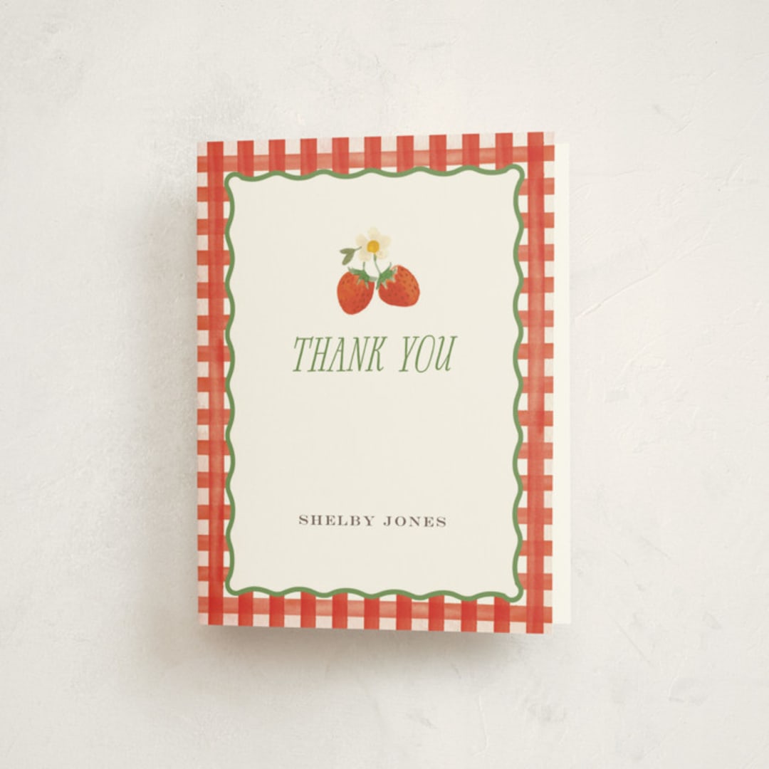 "So Berry Sweet" - Baby Shower Thank You Cards in Strawberry by Itsy Belle Studio - Front