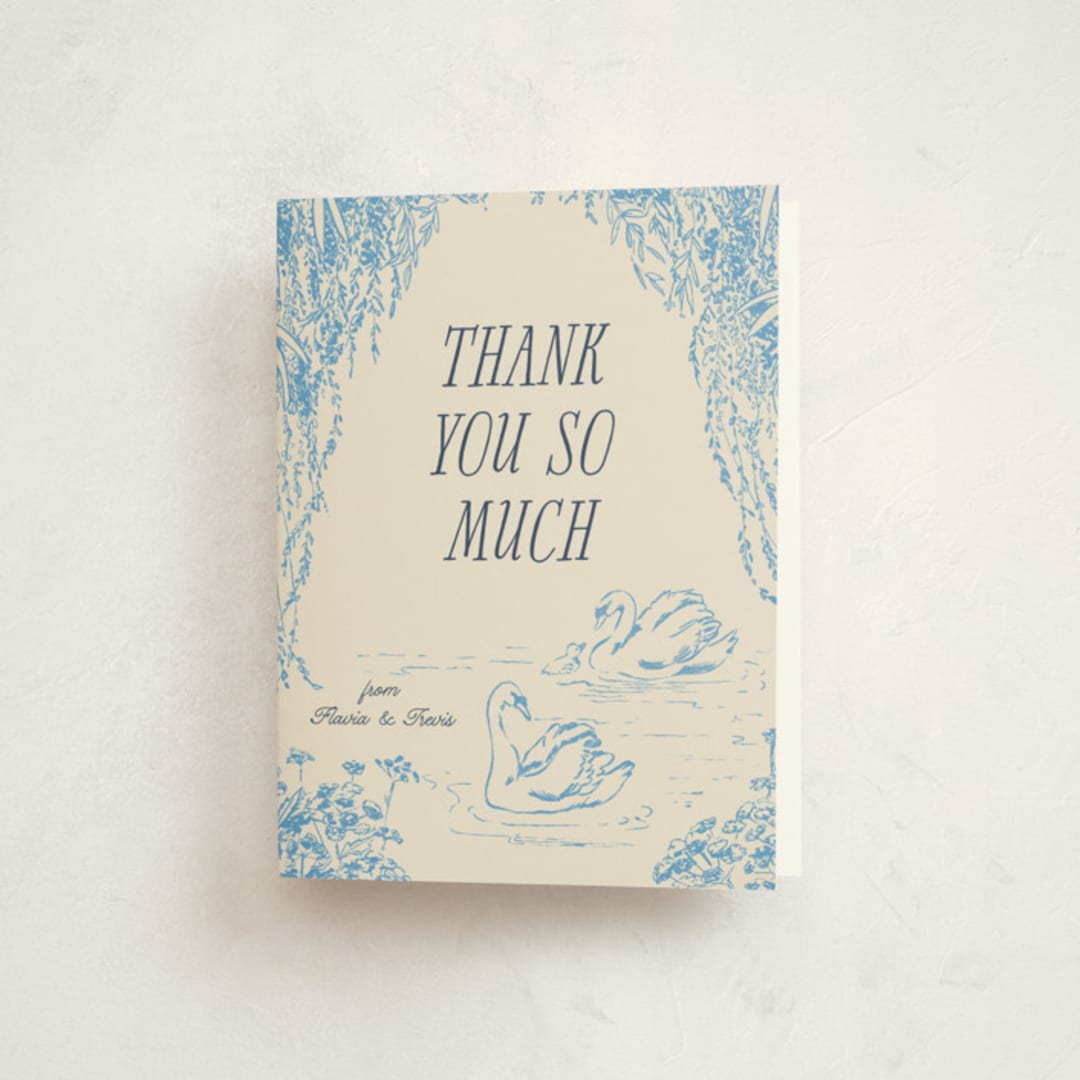 "Sweet Swan" - Baby Shower Thank You Cards in Bluebell by Pati Cascino - Front
