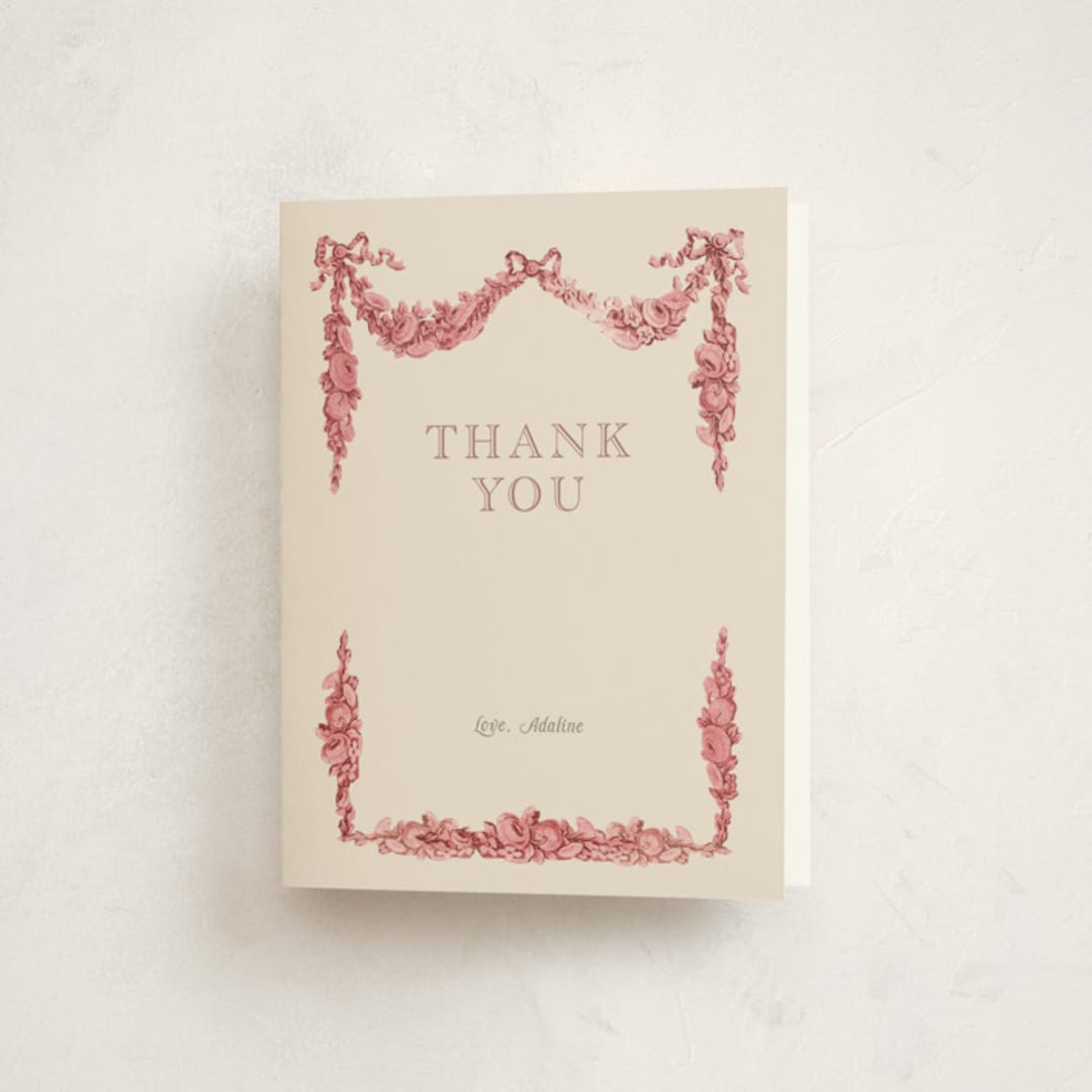 "Bonjour Bebe" - Baby Shower Thank You Cards in Peony by Itsy Belle Studio - Front
