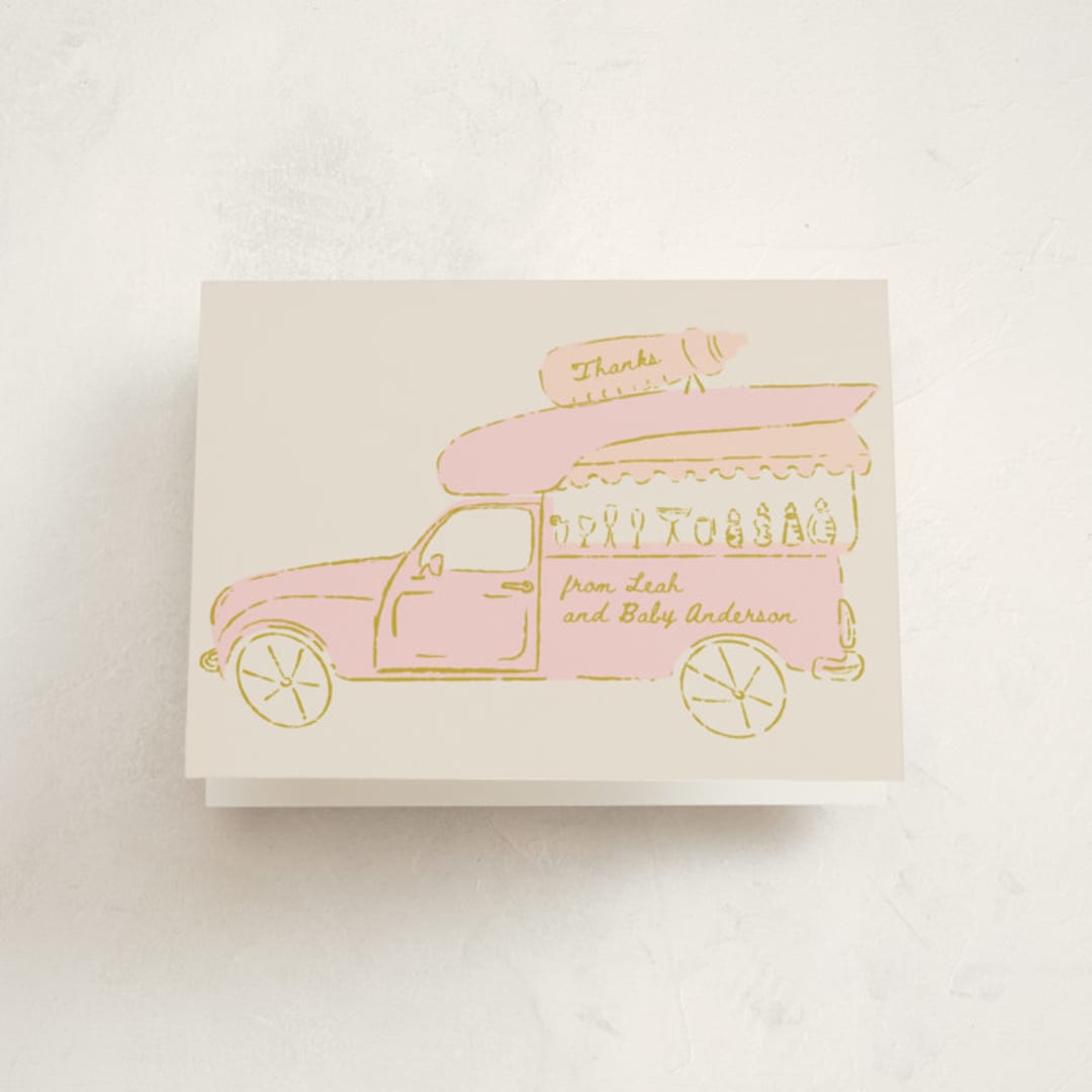 "Milk Truck" - Baby Shower Thank You Cards in Blush by Gwen Bedat - Front