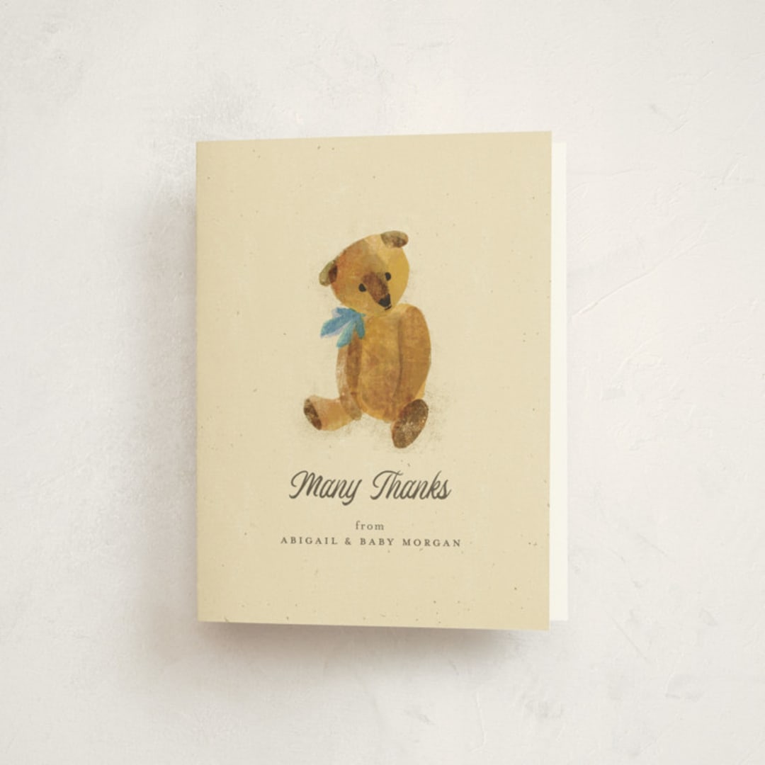 "Vintage Teddy" - Baby Shower Thank You Cards in Glacier by Kimberly Morgan - Front