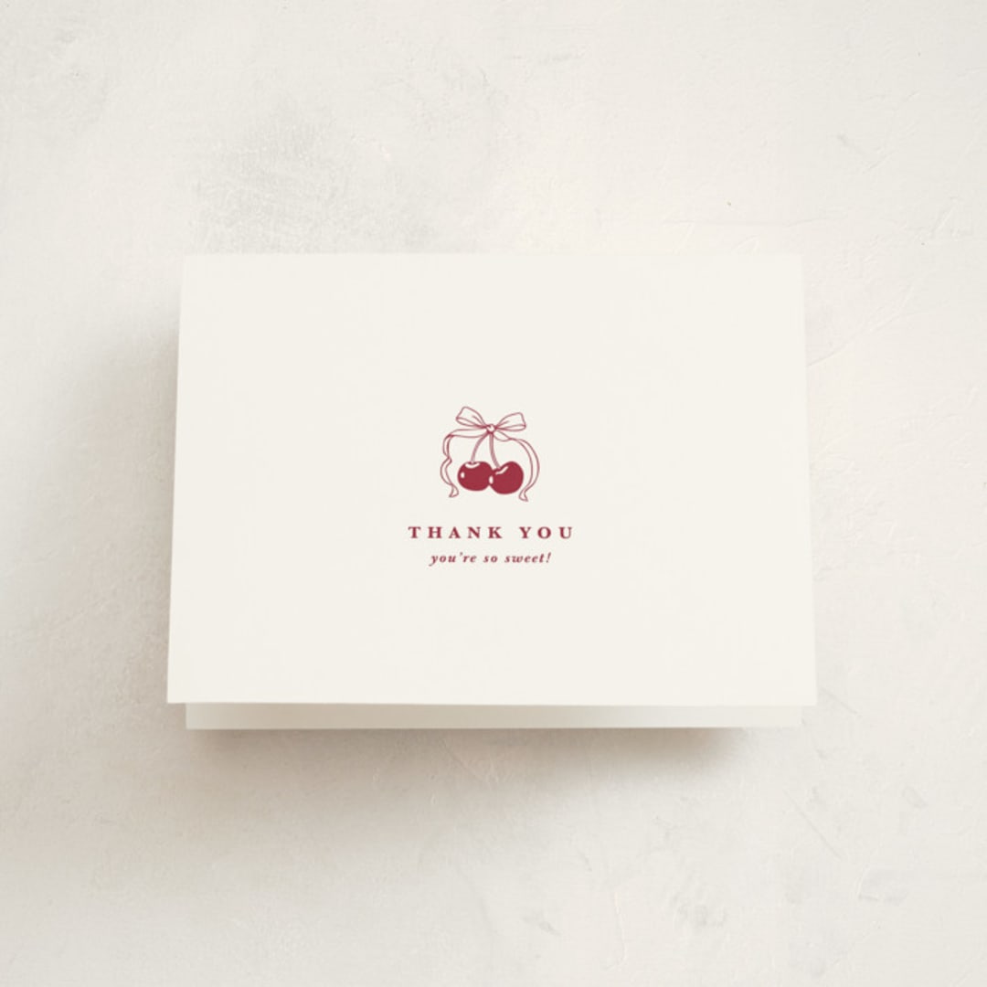 "Classic Cherries" - Baby Shower Thank You Cards in Bing Cherry by Charter Oaks Creative - Front