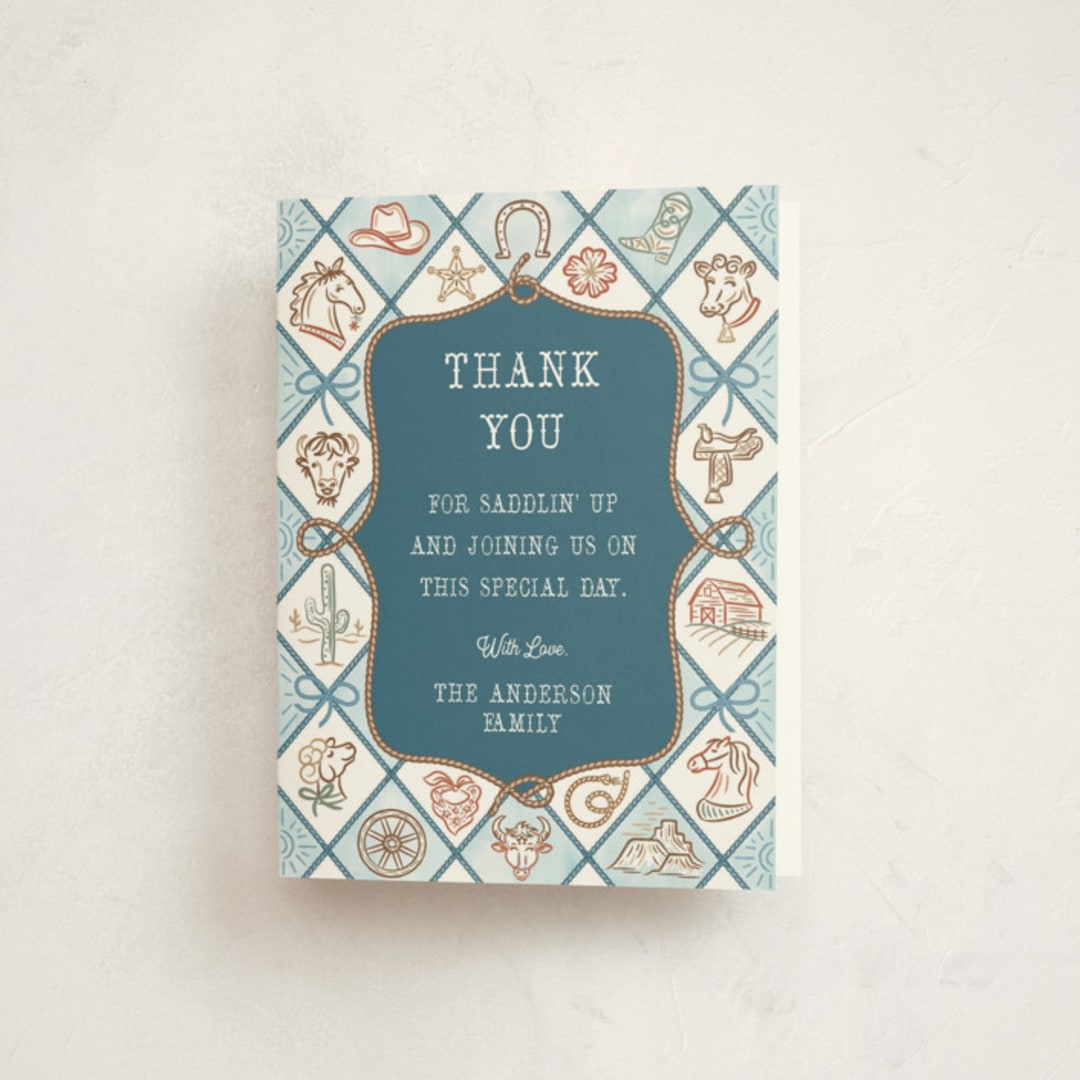 "Cowboy Baby" - Baby Shower Thank You Cards in Denim by Paper Sun Studio - Front