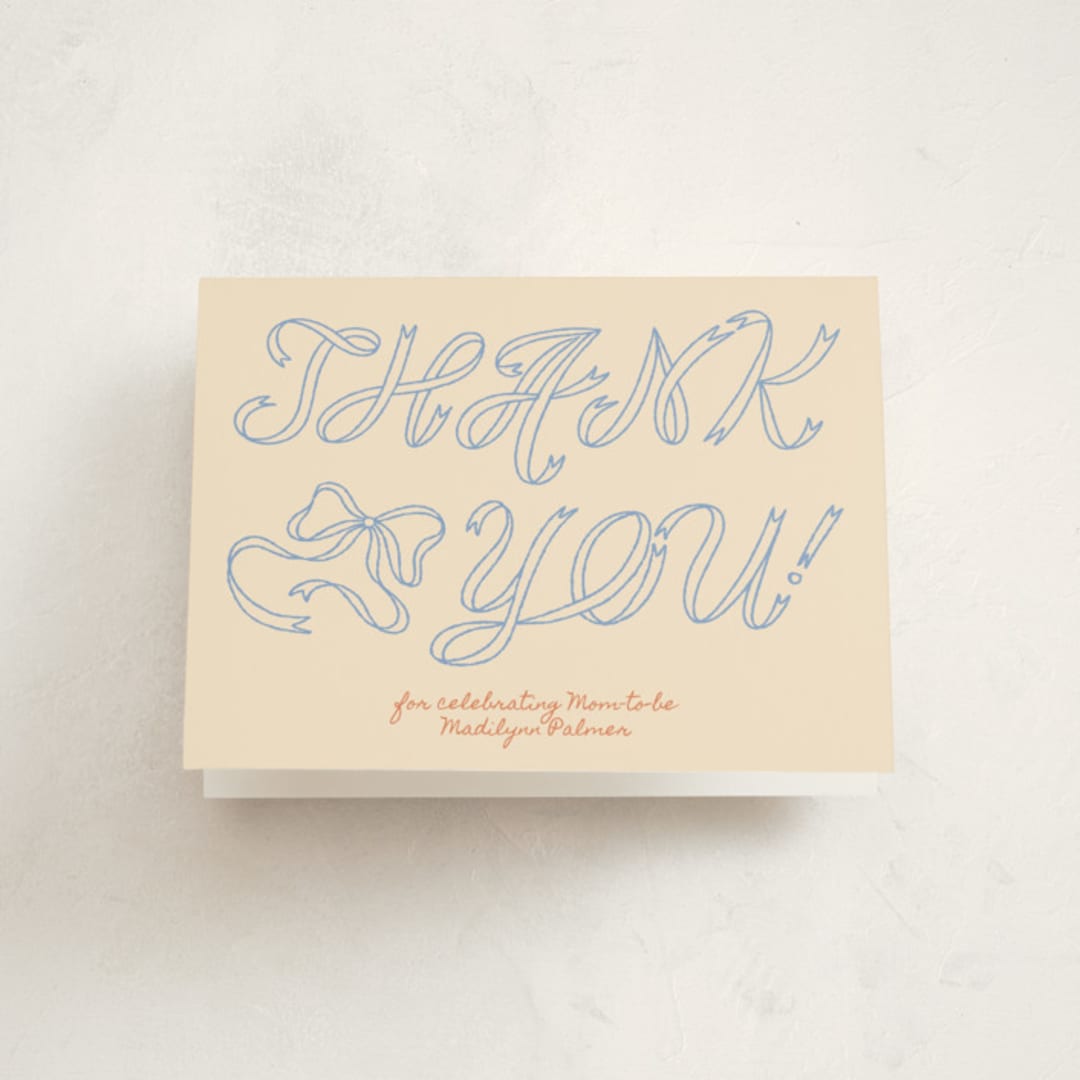 "Ribbon of Joy" - Baby Shower Thank You Cards in Citrus Sky by Zove Ahhh - Front