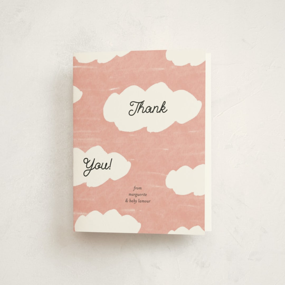 "Little Stork" - Baby Shower Thank You Cards in Blush by Ani Somi - Front