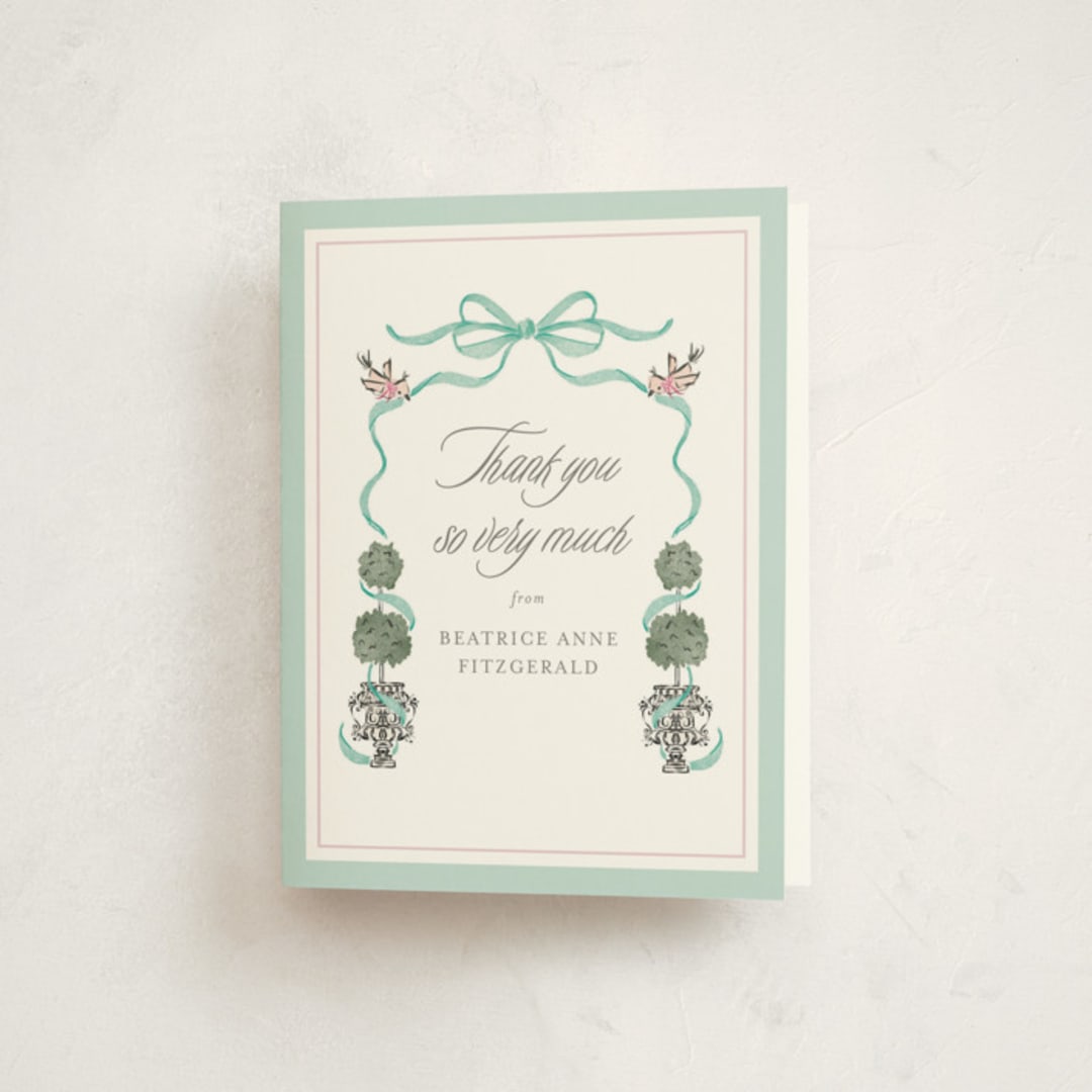 "Tiny Topiary" - Baby Shower Thank You Cards in Aquamarine by Jackie Crawford - Front