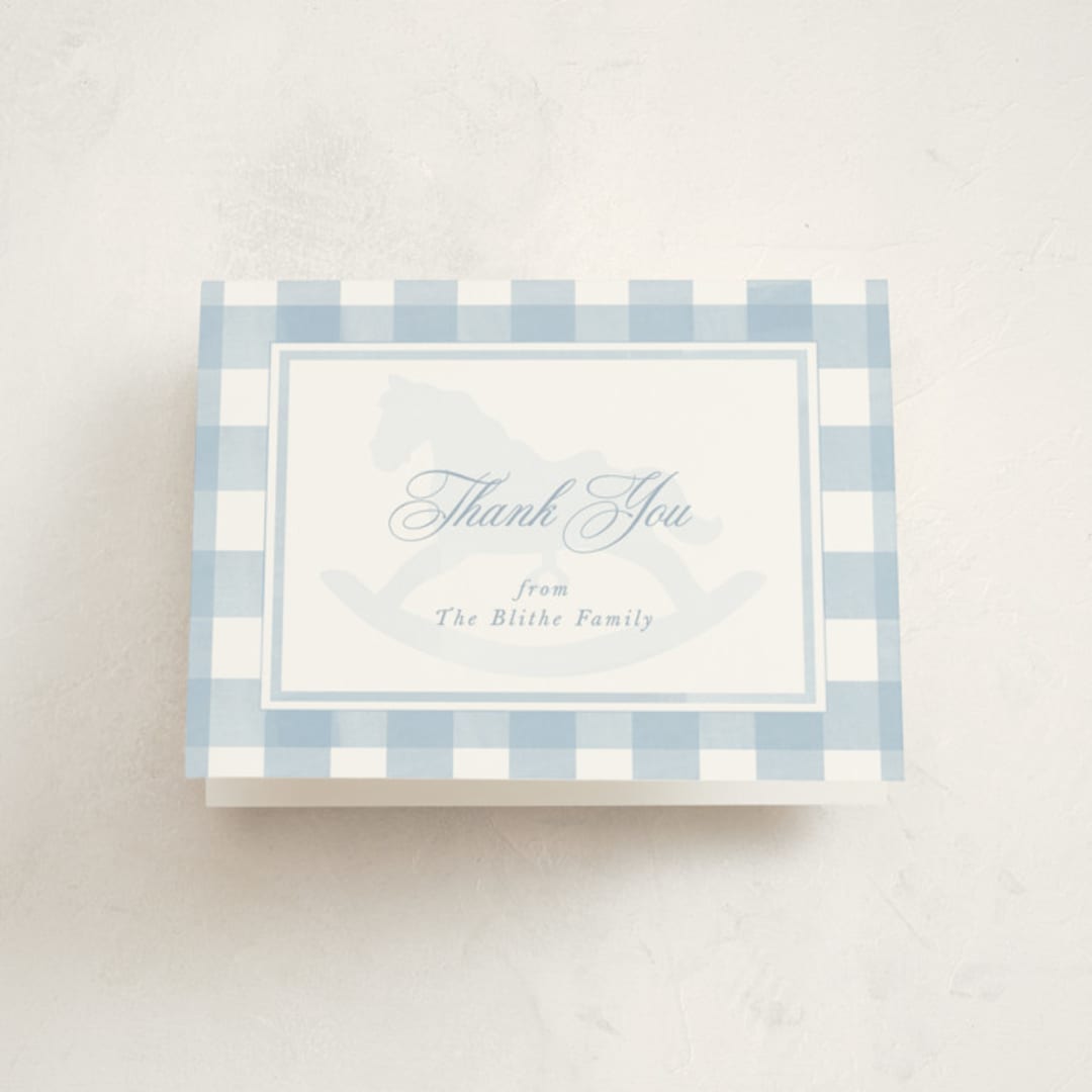 "Classic Gingham" - Baby Shower Thank You Cards in Sky by Melinda Denison - Front