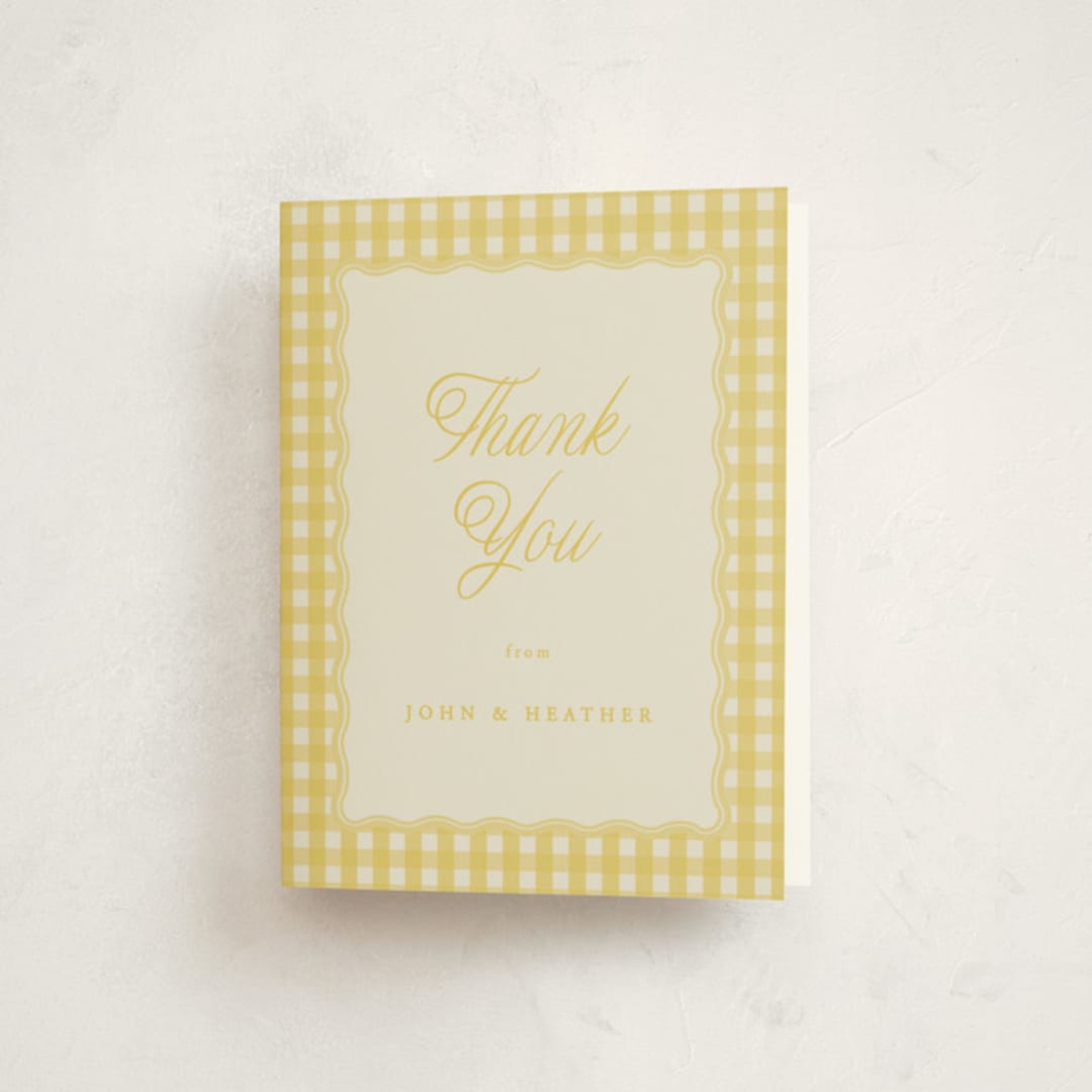 "Scalloped Gingham" - Baby Shower Thank You Cards in Lemonade by Brianne Larsen - Front