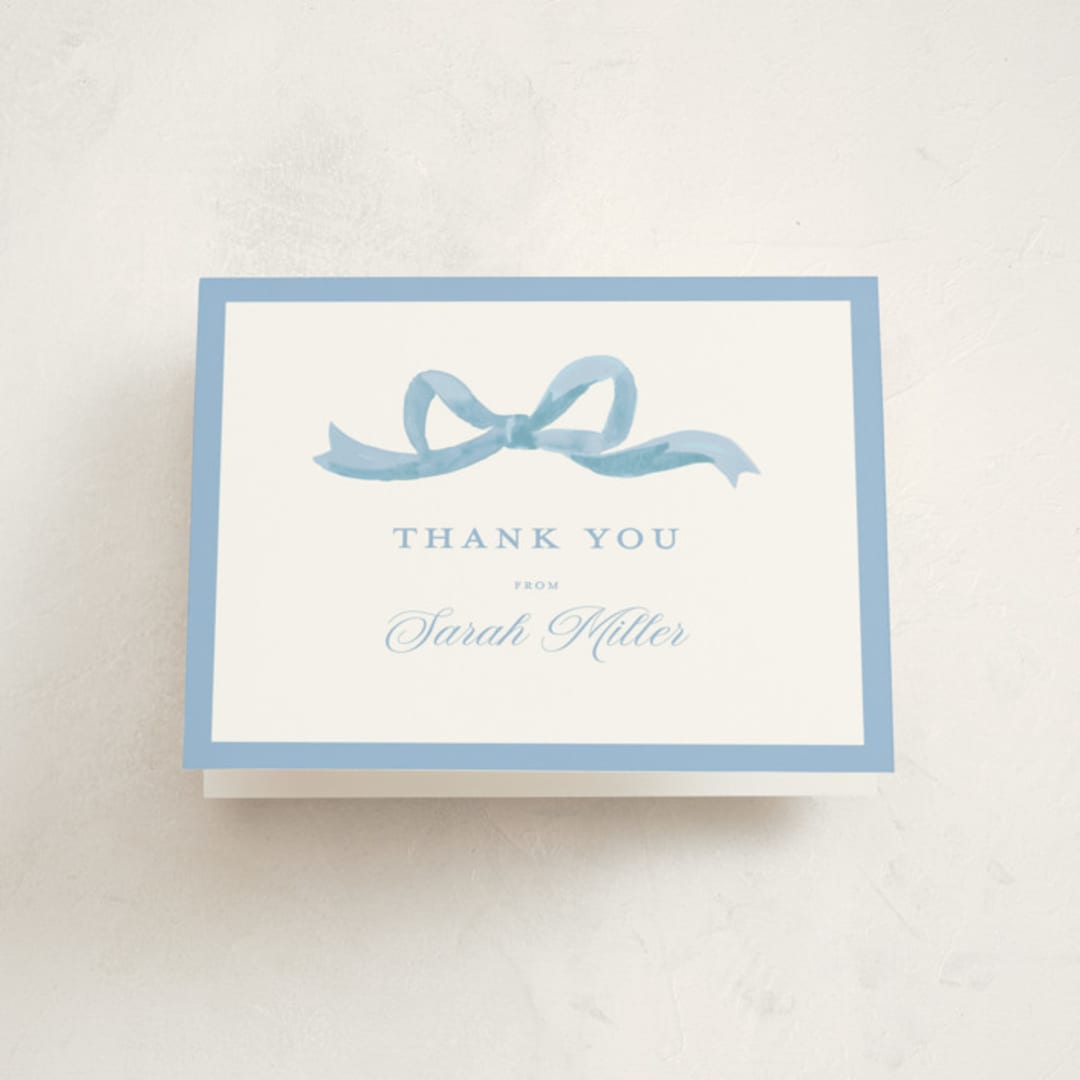 "Painted Bow" - Baby Shower Thank You Cards in Sky by Teju Reval - Front
