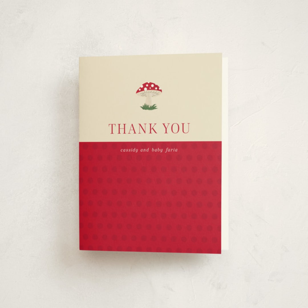 "Little Mushroom" - Baby Shower Thank You Cards in Berry by Ilene Guy - Front