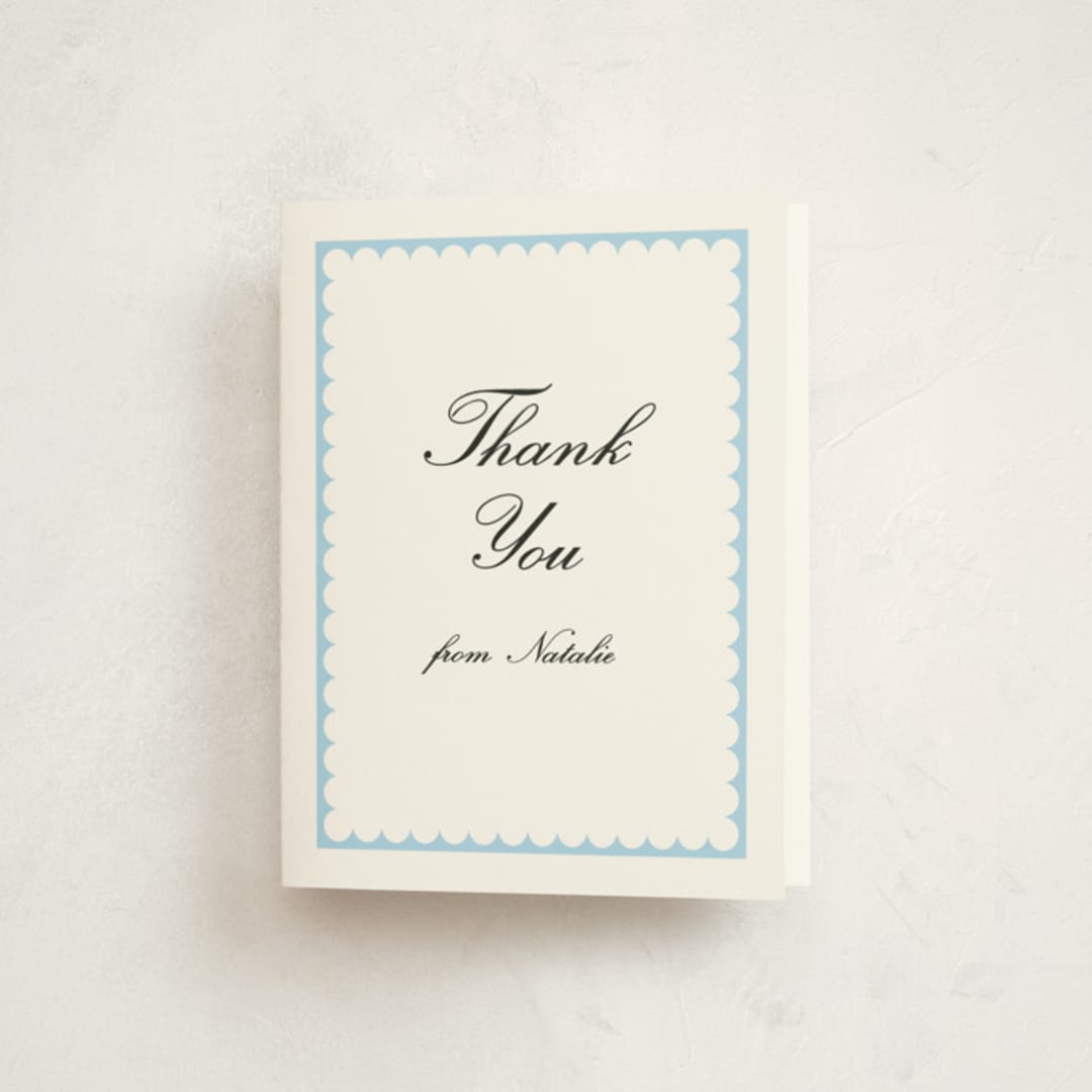 "Sweetly Scalloped" - Baby Shower Thank You Cards in Sky by Catherine Culvenor - Front