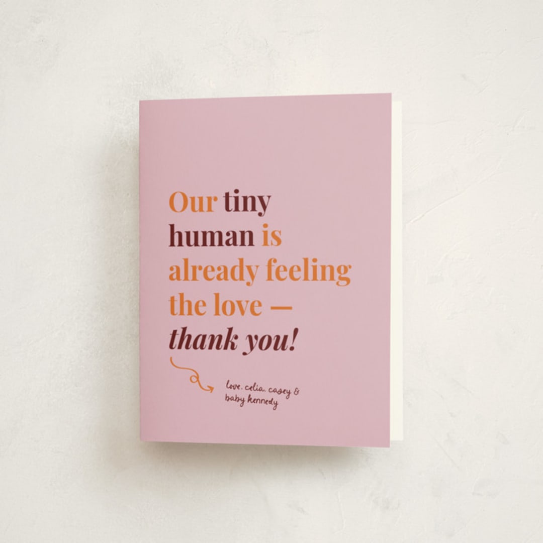 "Increasingly Uncomfortable Pregnant Person" - Baby Shower Thank You Cards in Pomegranate by Madison Kic - Front