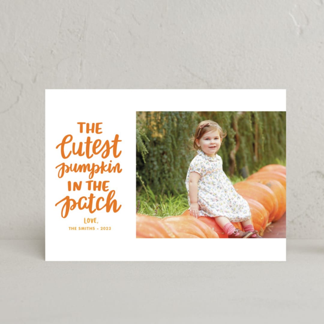 "Cutest Pumpkin" - Halloween Cards in Pumpkin by Little Print Design - Front