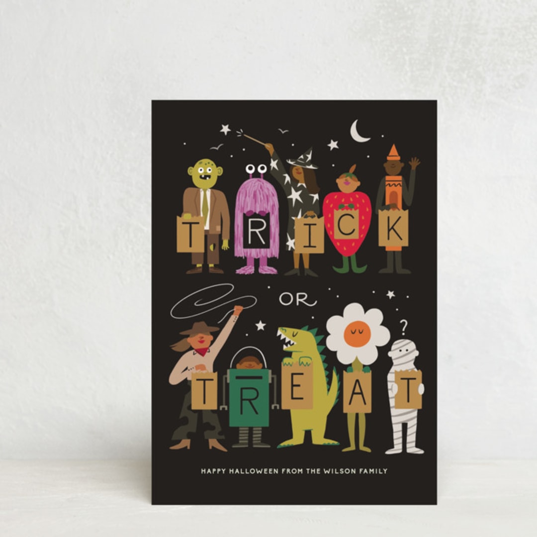 "Trick or Treaters" - Halloween Cards in Chalkboard by Morgan Ramberg - Front