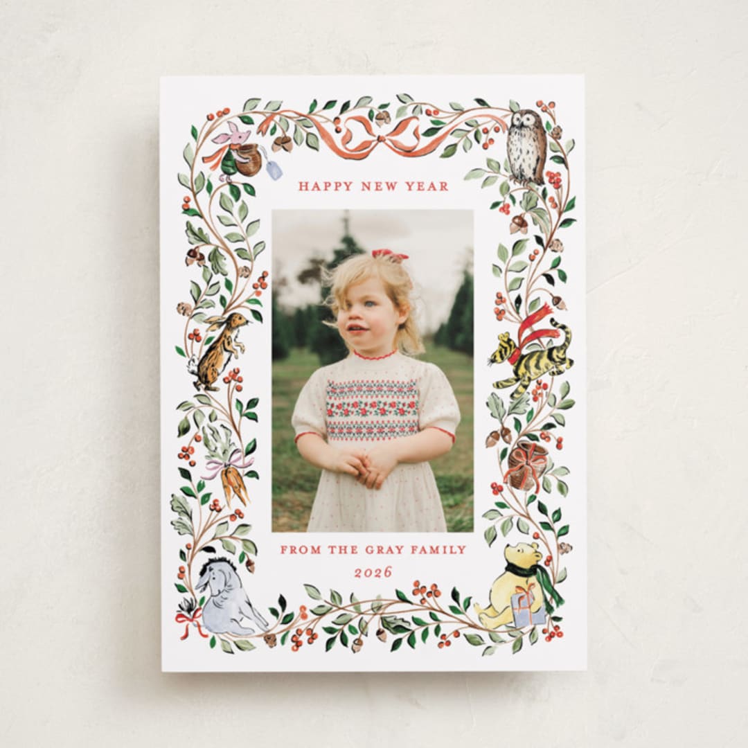 "Hundred Aker Wreath" - Holiday Cards in Christopher Robin by Sarah Knight - Front