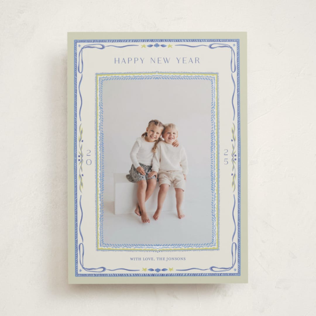 "Delicate botanical frame" - Holiday Cards in Blue Jay by Lucrecia Caporale - Front