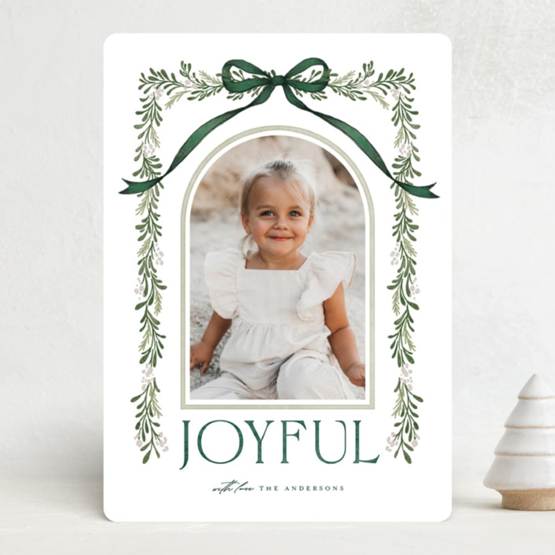 "Joyful-Bow" - Holiday Cards in Leaf by BR Designs - Front