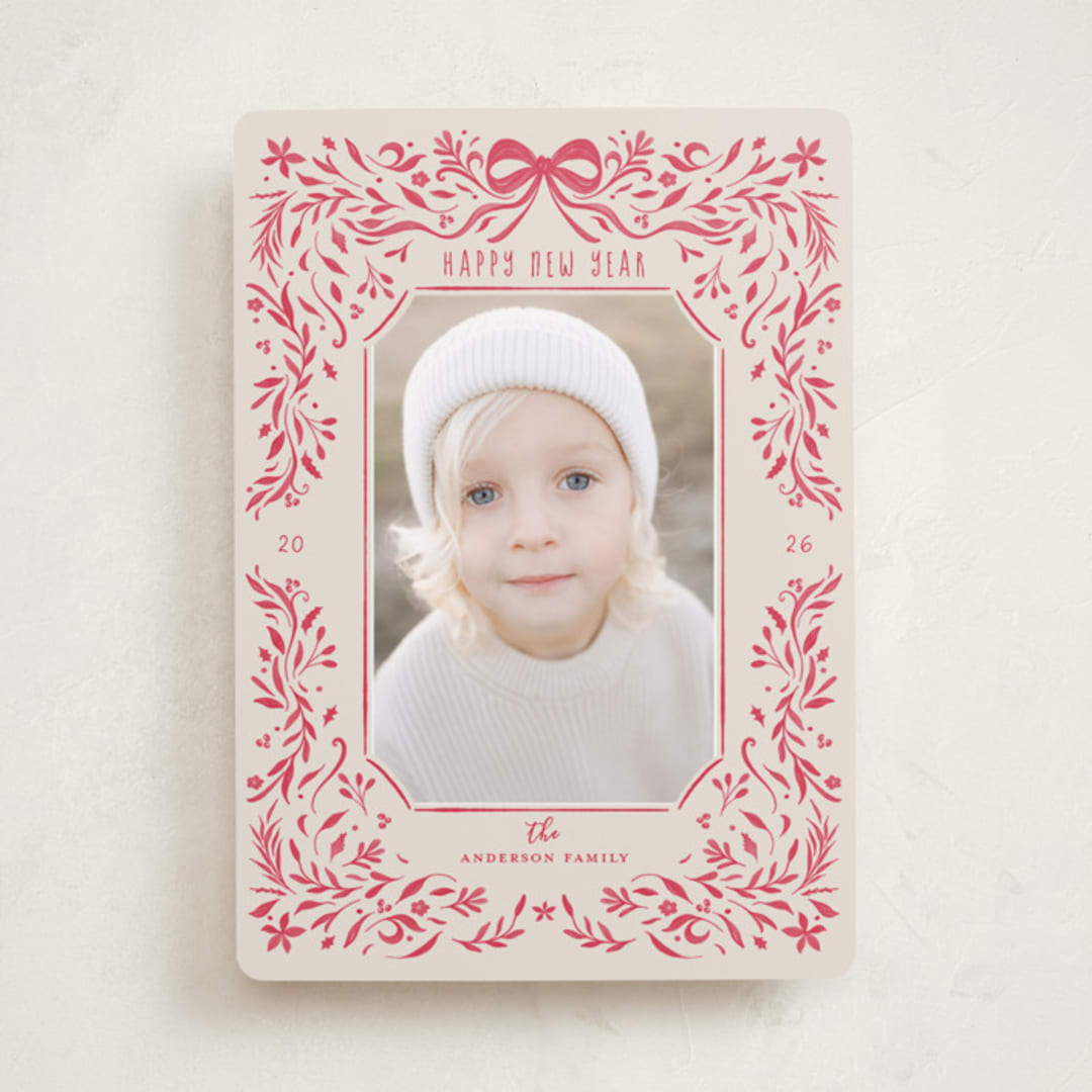 "One Red Bow" - Holiday Cards in Poinsettia by Anne Ciotola - Front