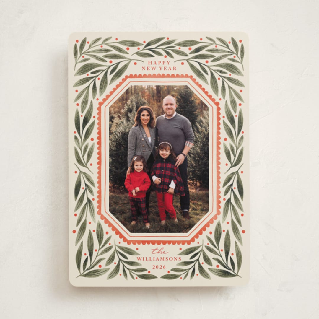 "Botanical Scallop Frame" - Holiday Cards in Wintergreen by Kristen Magee - Front