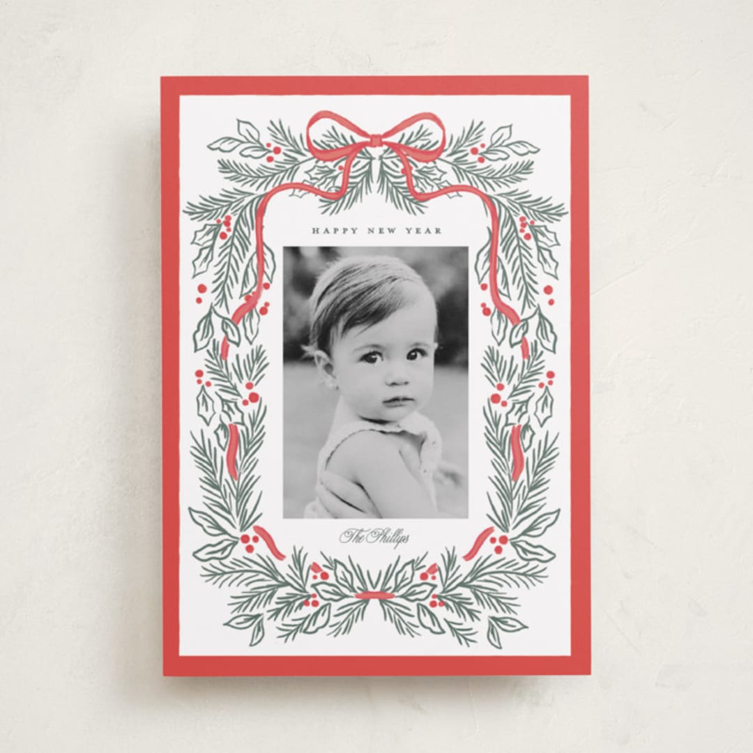 "Bough and Bow" - Holiday Cards in Candy Cane by Itsy Belle Studio - Front
