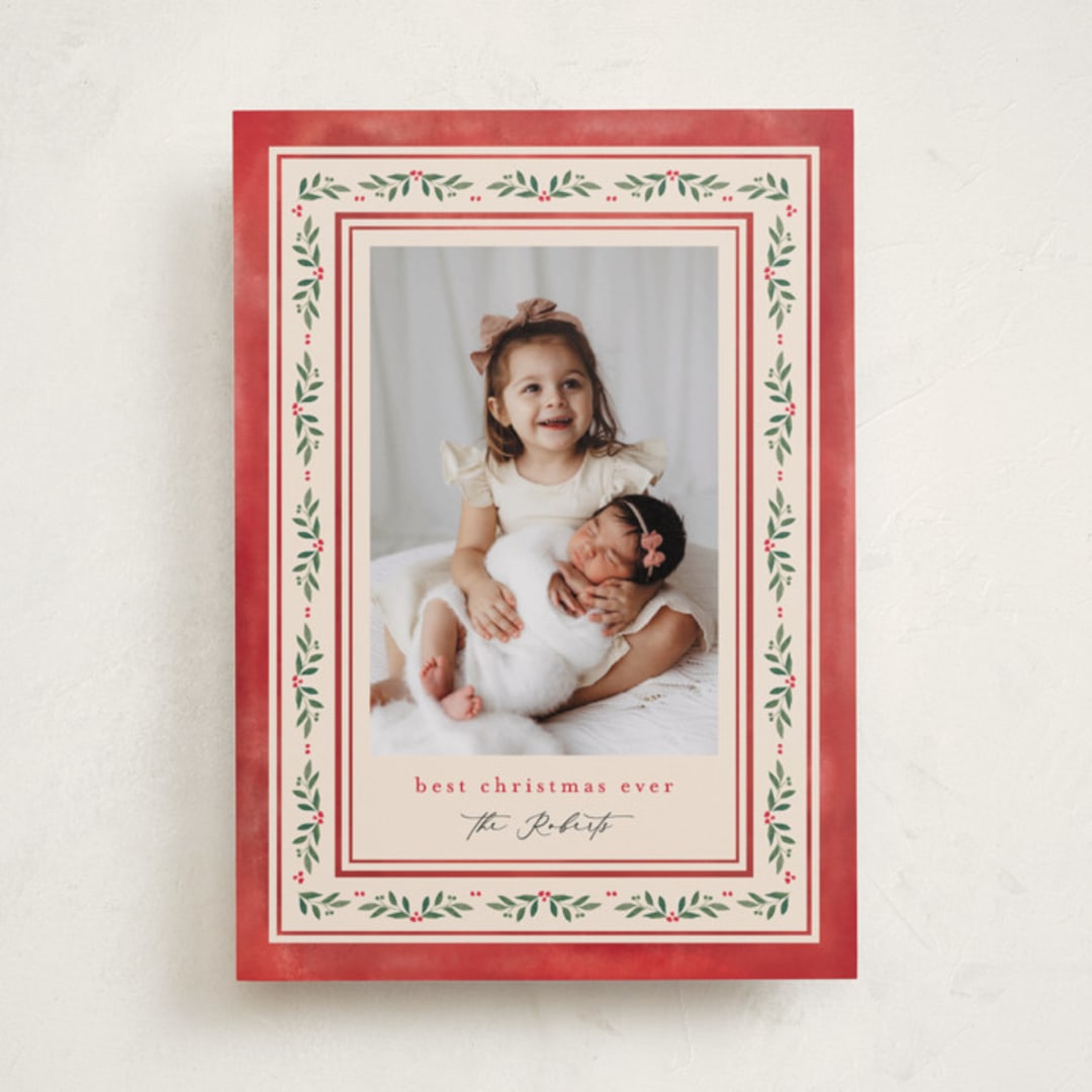 "Floral Folk" - Holiday Cards in Holly Berry by Mansi Verma - Front