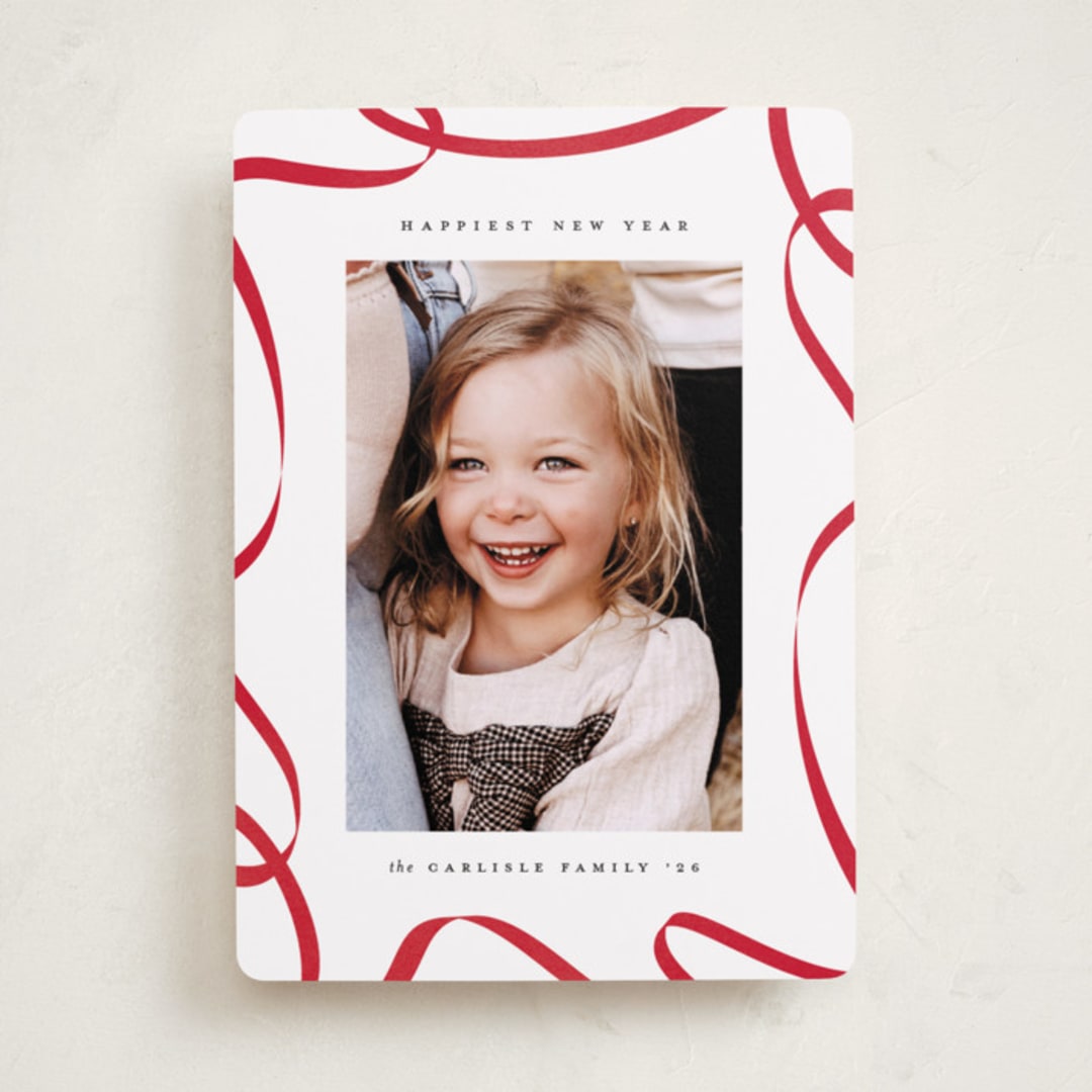 "Christmas Ribbon" - Holiday Cards in Candy Apple by Erica Krystek - Front