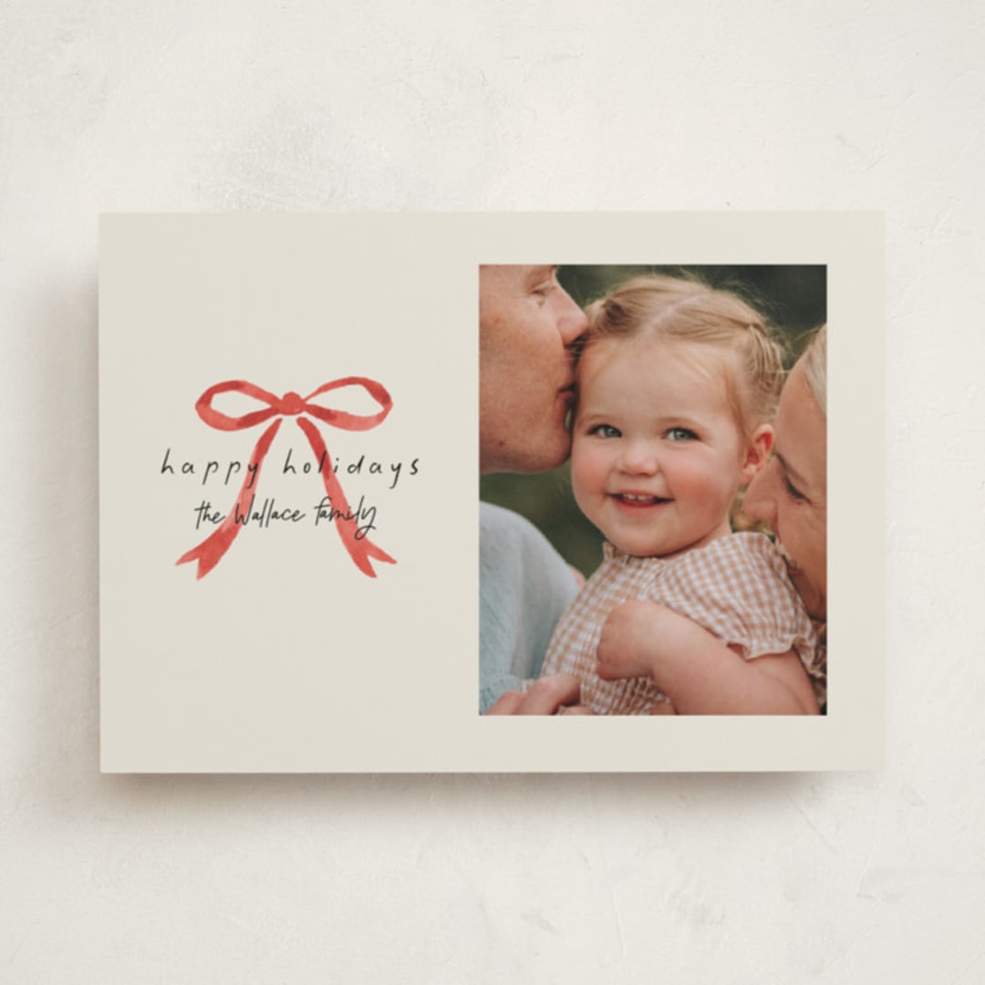 "Painted Bow" - Holiday Cards in Peppermint by Laura Hankins - Front