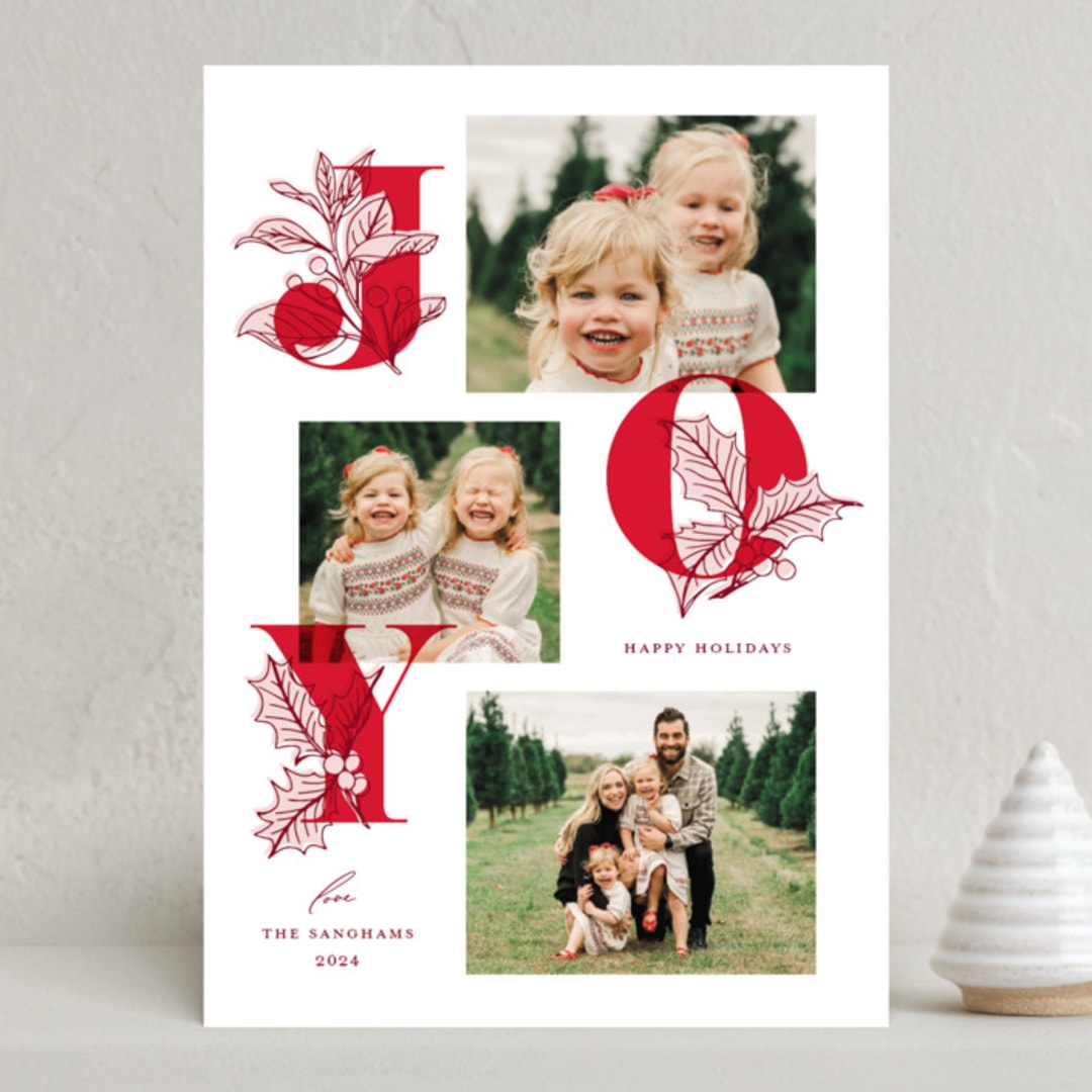 "Botanical Joy" - Holiday Cards in Candy Cane by Shari Margolin - Front