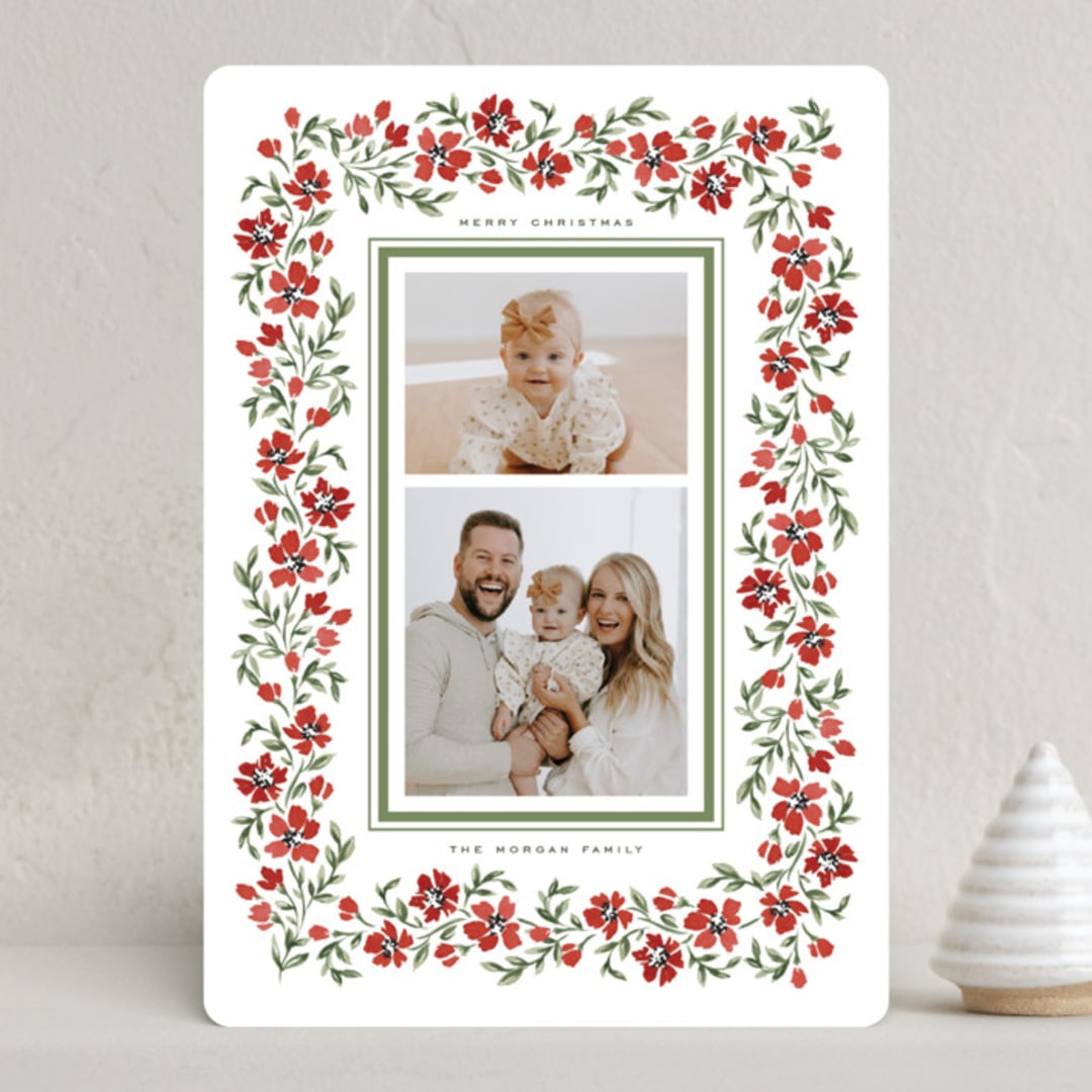 "Poinsettia Border" - Holiday Cards in Poinsettia by Wildfield Paper Co - Front