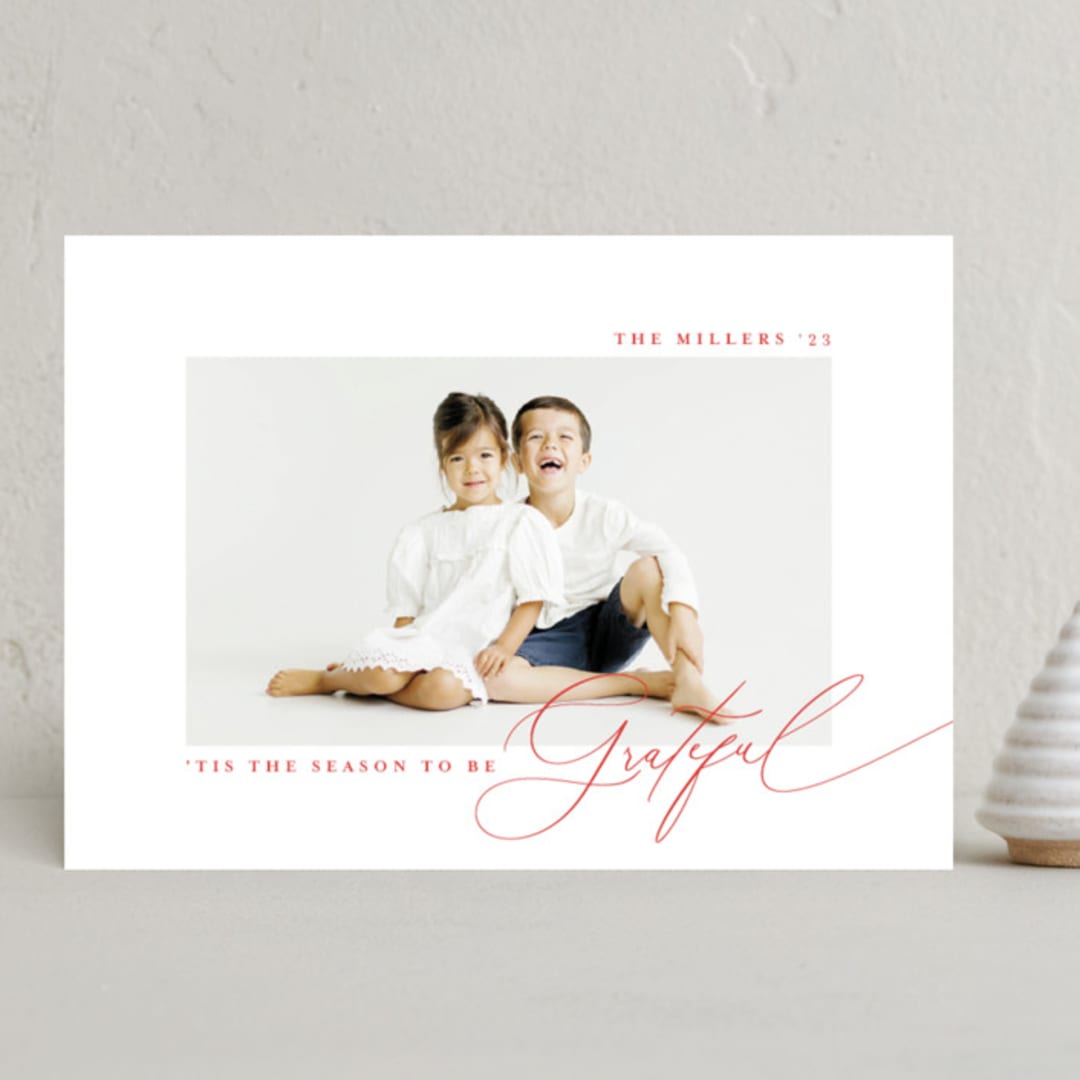 "Simply grateful" - Holiday Cards in Poinsettia by Angela Marzuki - Front