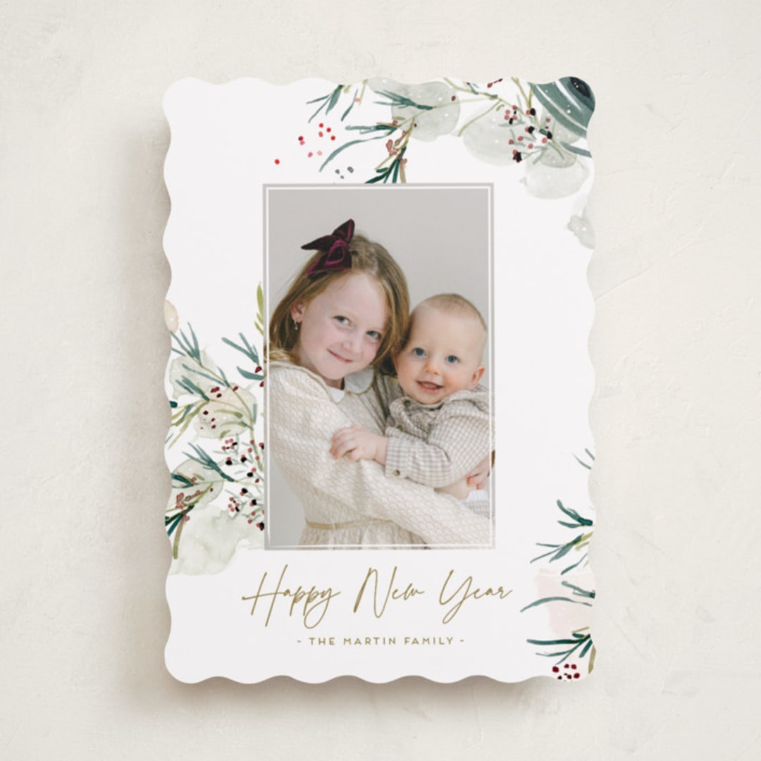 "Tossed" - Holiday Cards in Sage by Eve Schultz - Front