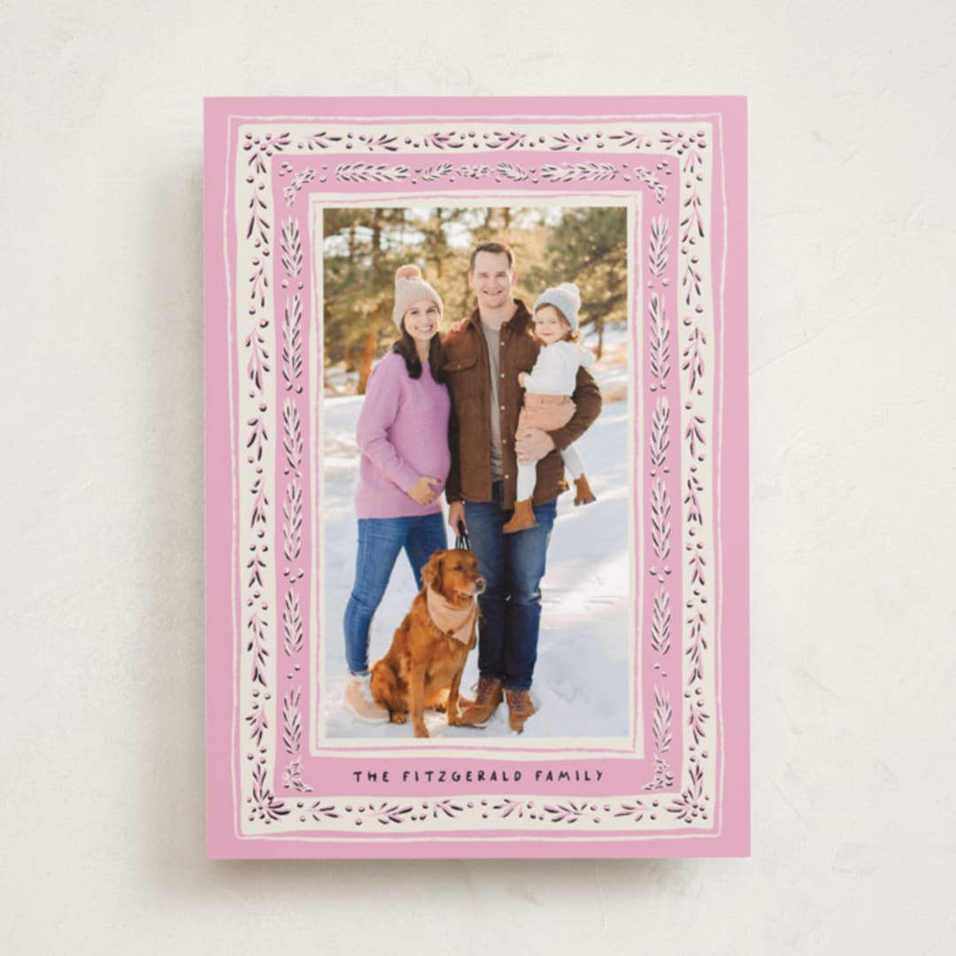 "Modern Tapestry" - Holiday Cards in Rose by Gwen Bedat - Front