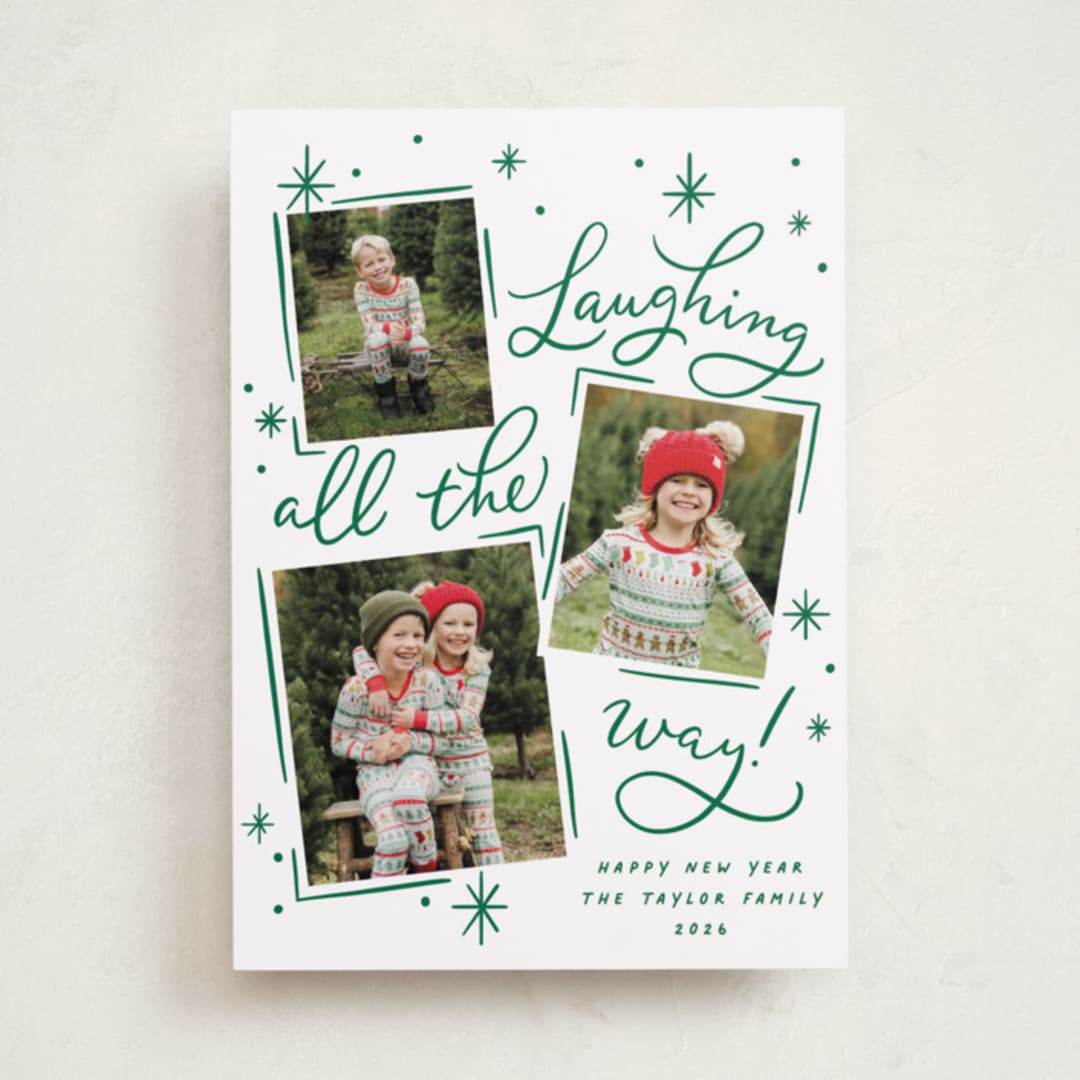 "Laughing All the Way" - Holiday Cards in Elf Shoes by Erin German - Front