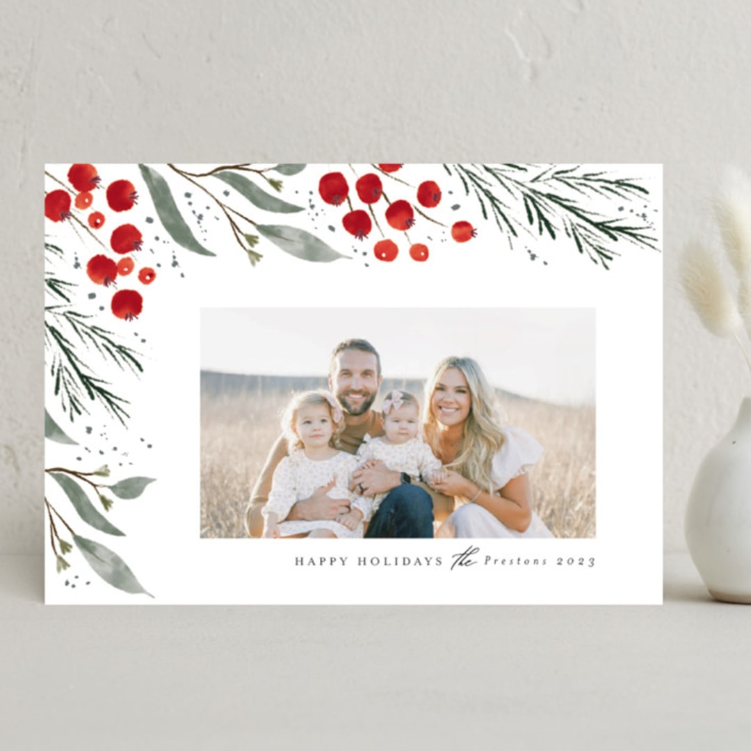 "Swept Away" - Holiday Cards in Berry by Lehan Veenker - Front