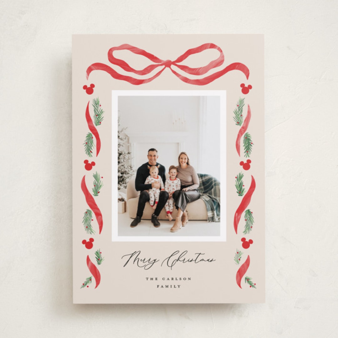 "Disney's Mickey Bough Border" - Holiday Cards in Wreath by Pixel and Hank - Front