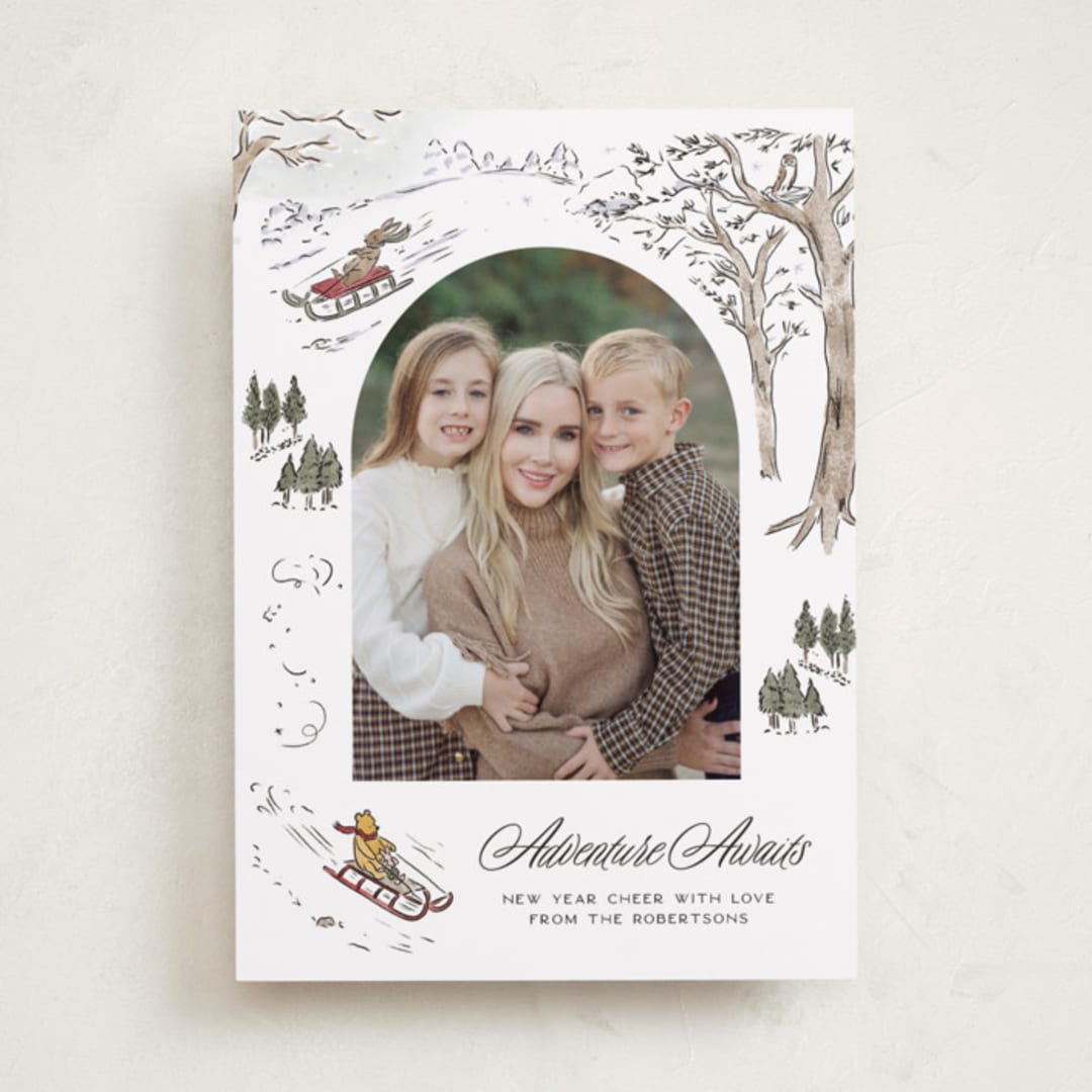 "Disney's Winnie the Pooh Winter Adventures" - Holiday Cards in Snow by Jenna Holcomb - Front